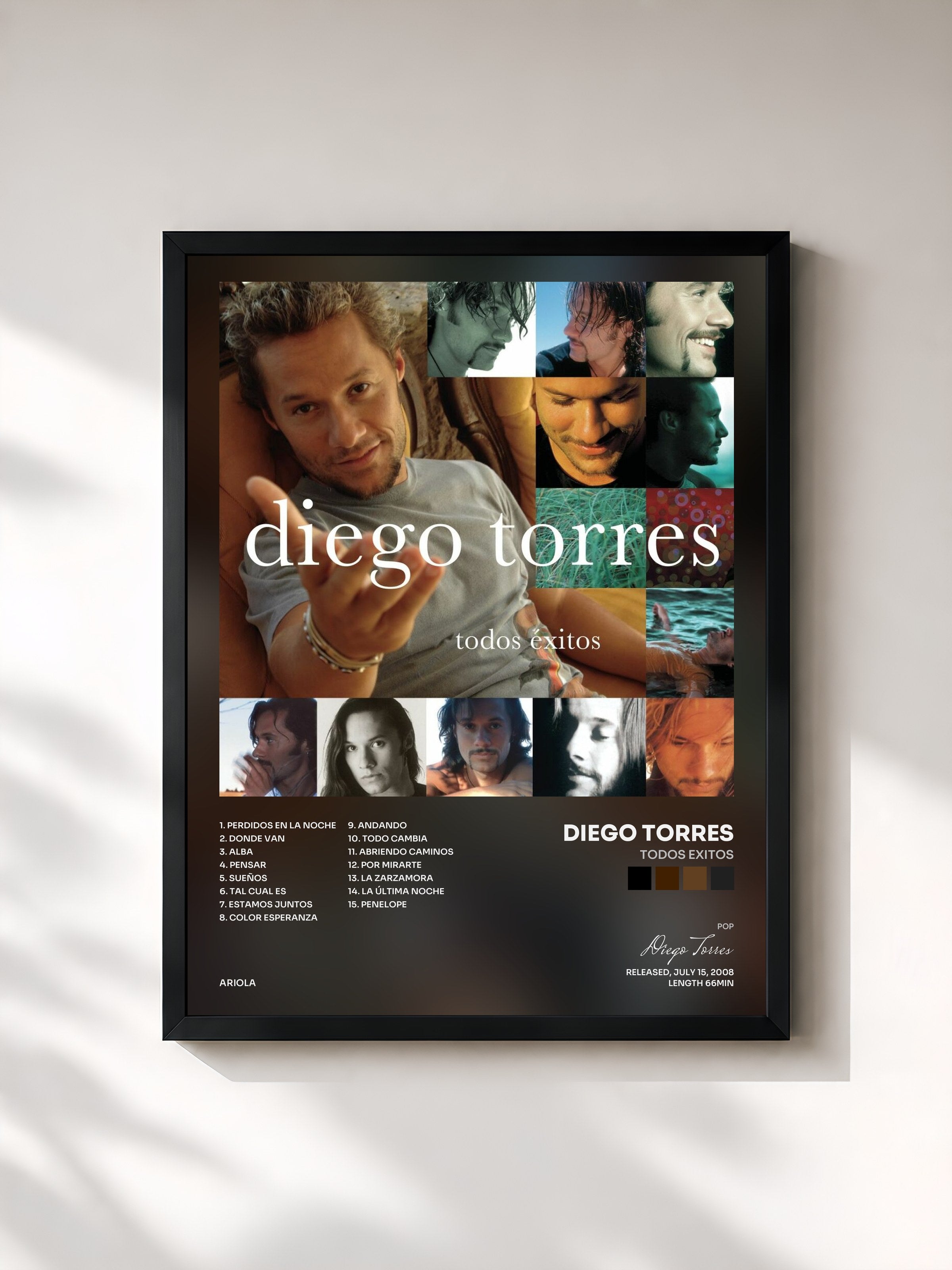 #noir Tableau de l'album Todos Exitos de Diego Torres, cadre noir, imprimé et encadré en France