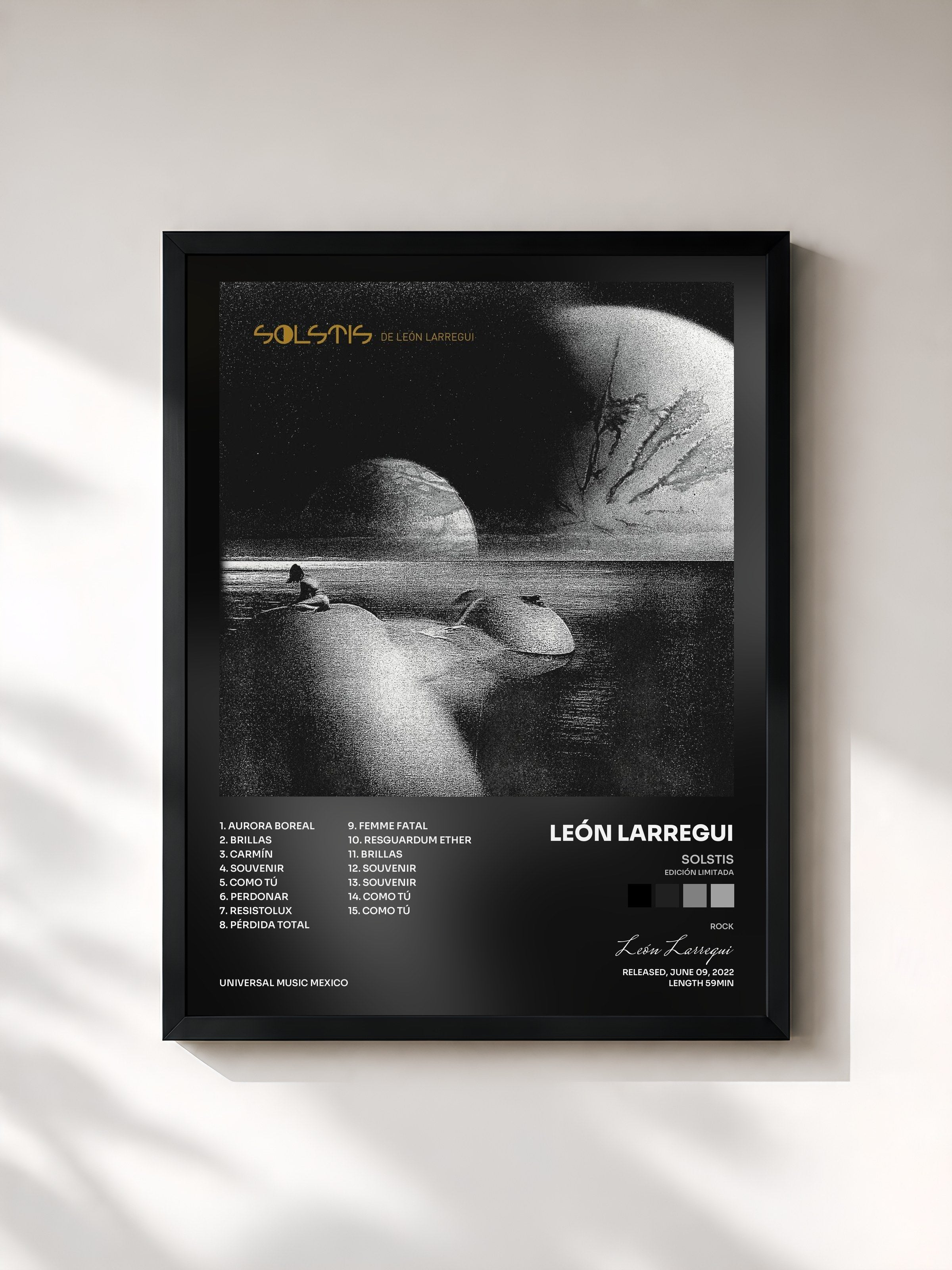 #noir Tableau de l'album Solstis (Edición Limitada) de León Larregui, cadre noir, imprimé et encadré en France