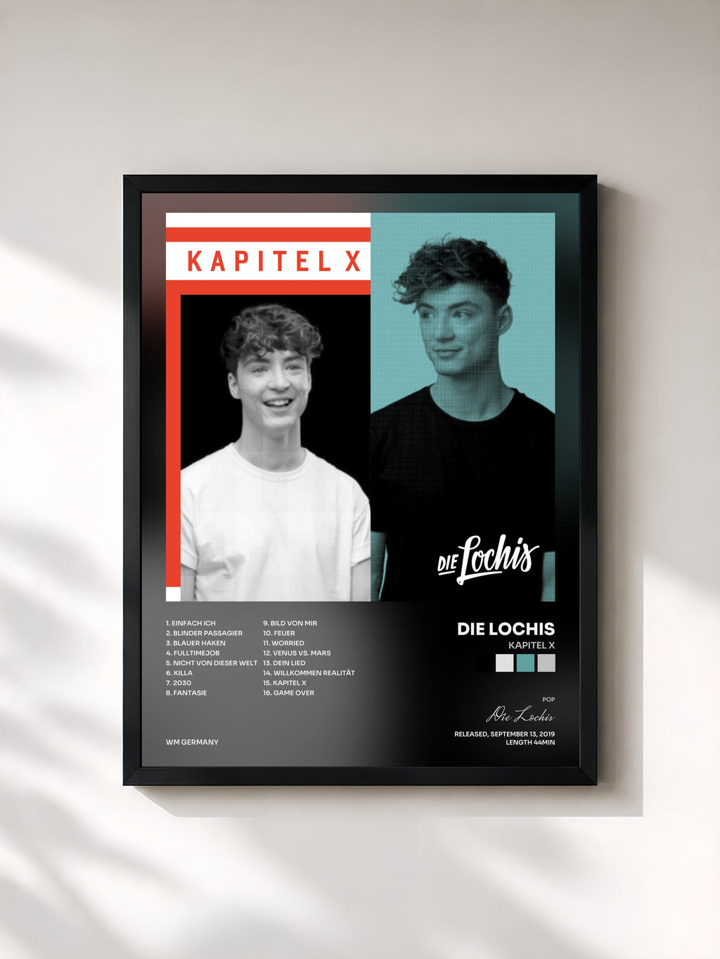#noir Tableau de l'album Kapitel X de Die Lochis, cadre noir, imprimé et encadré en France