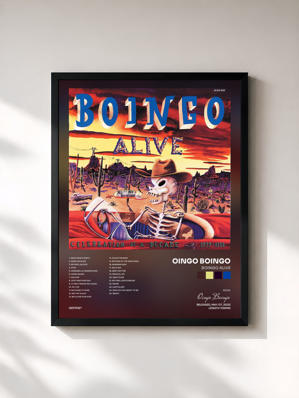#noir Tableau de l'album Boingo Alive de Oingo Boingo, cadre noir, imprimé et encadré en France