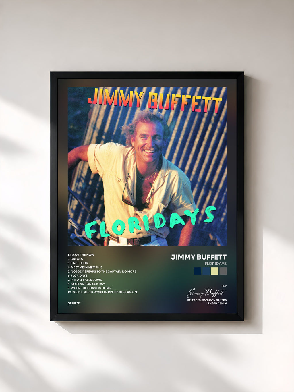#noir Tableau de l'album Floridays de Jimmy Buffett, cadre noir, imprimé et encadré en France