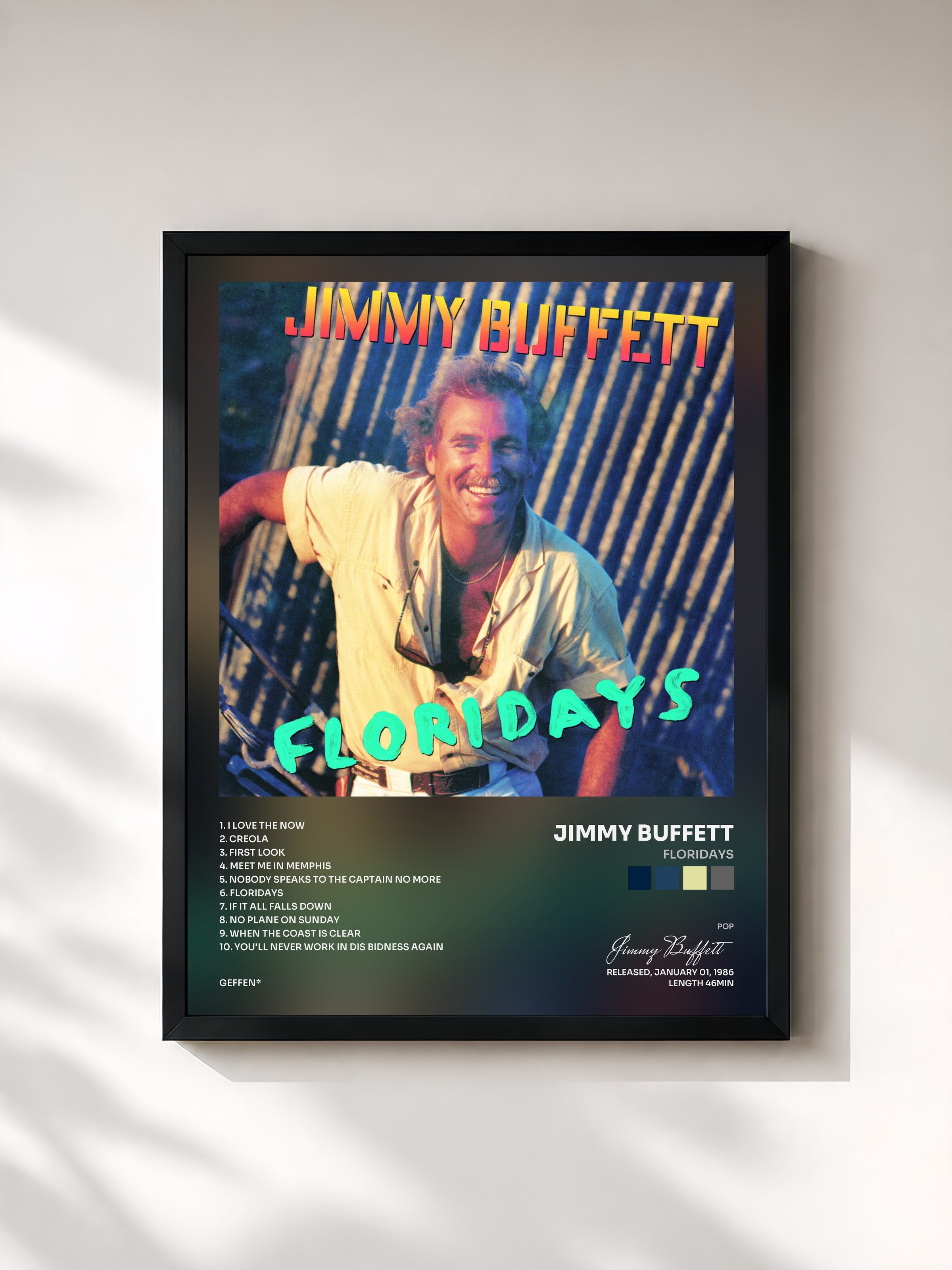 #noir Tableau de l'album Floridays de Jimmy Buffett, cadre noir, imprimé et encadré en France