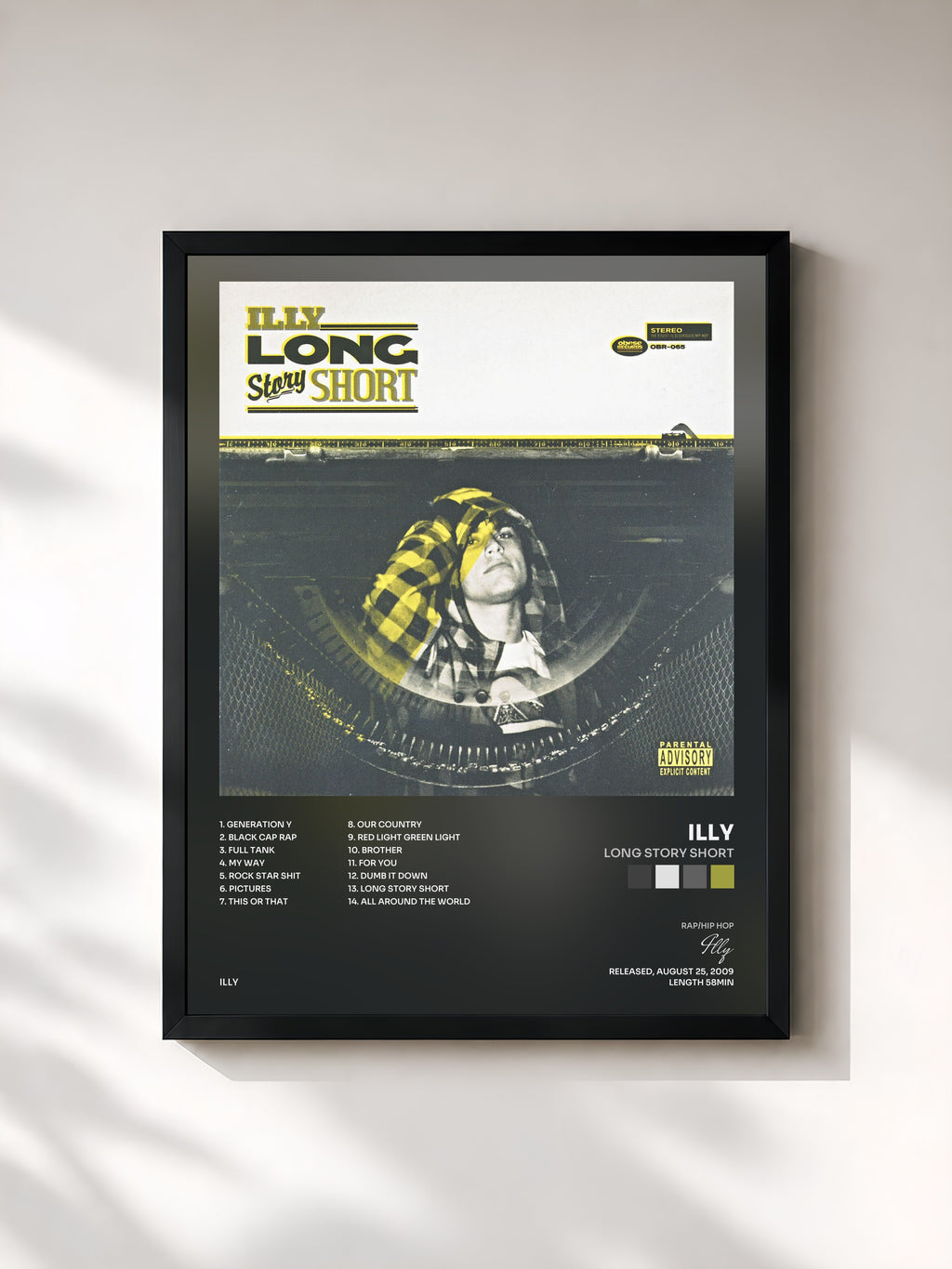 #noir Tableau de l'album Long Story Short de Illy, cadre noir, imprimé et encadré en France