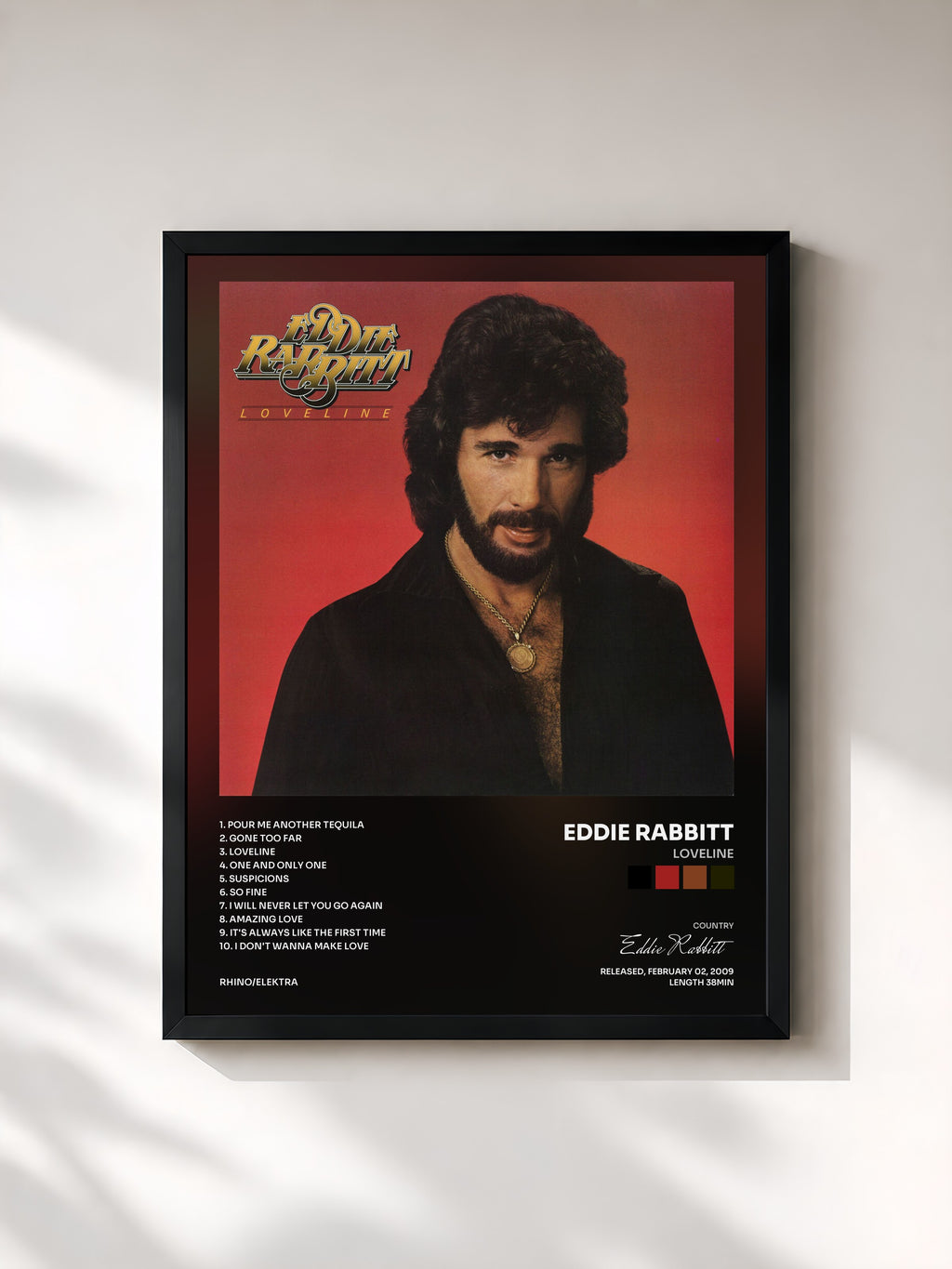 #noir Tableau de l'album Loveline de Eddie Rabbitt, cadre noir, imprimé et encadré en France