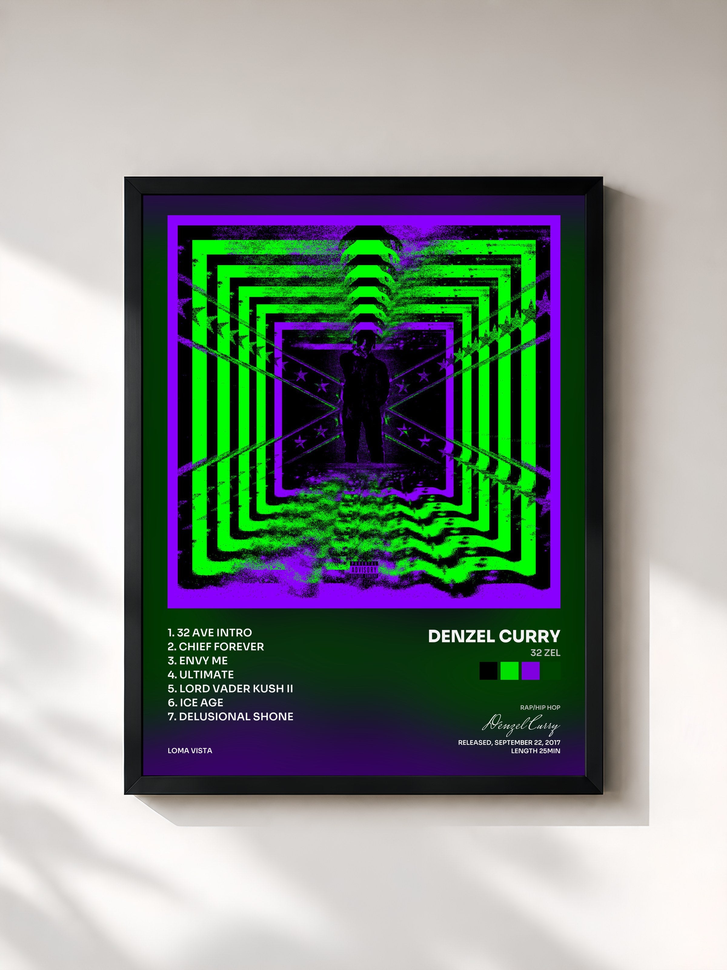 #noir Tableau de l'album 32 Zel de Denzel Curry, cadre noir, imprimé et encadré en France