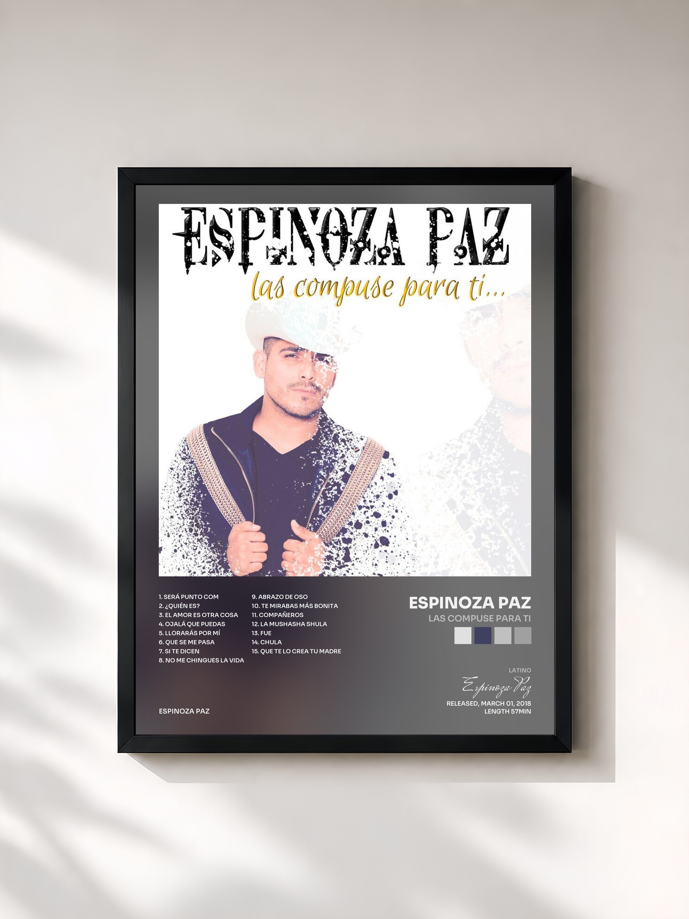 #noir Tableau de l'album Las Compuse Para Ti de Espinoza Paz, cadre noir, imprimé et encadré en France