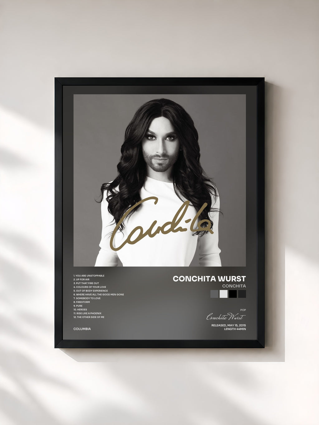 #noir Tableau de l'album Conchita de Conchita Wurst, cadre noir, imprimé et encadré en France