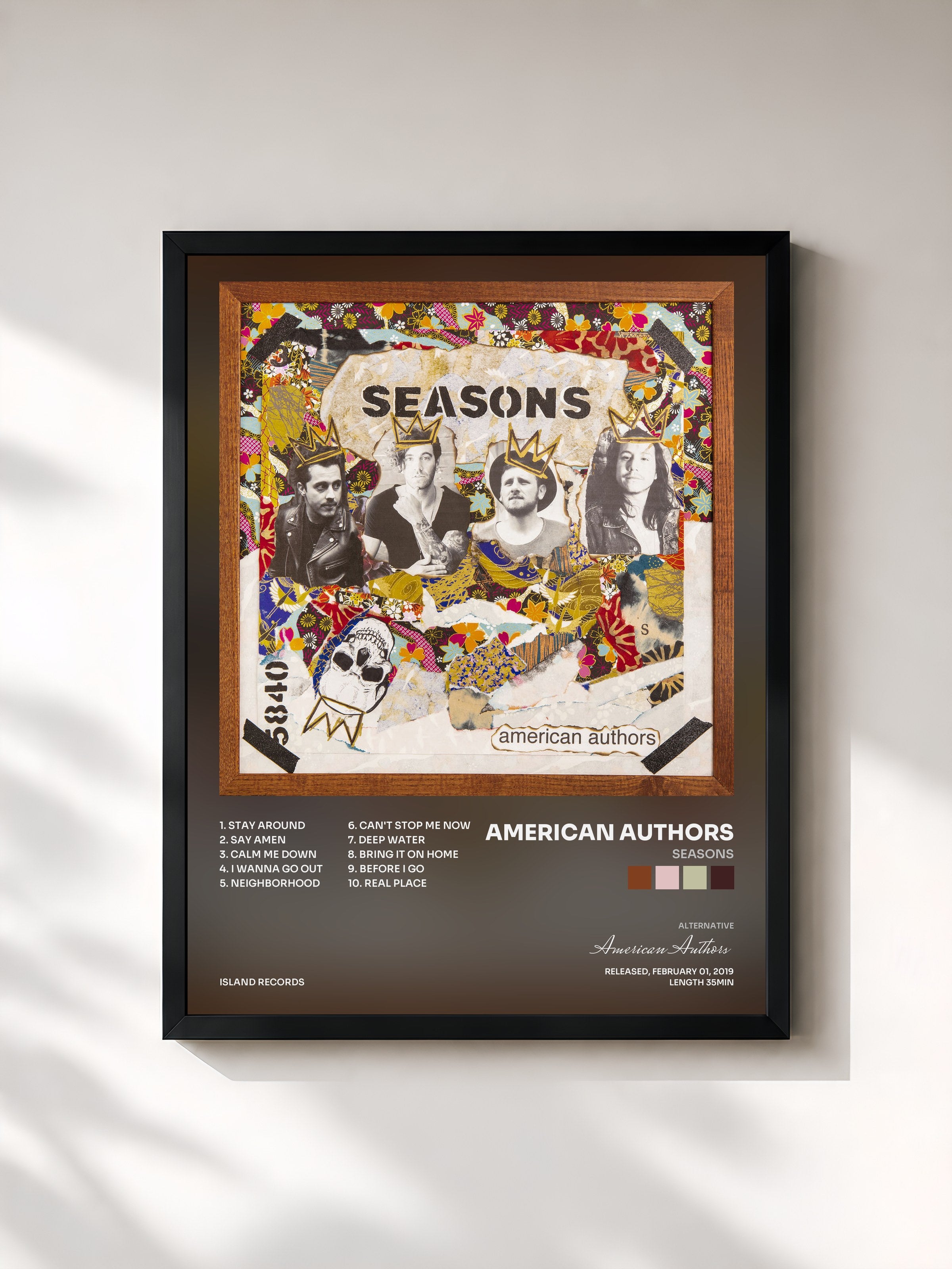 #noir Tableau de l'album Seasons de American Authors, cadre noir, imprimé et encadré en France