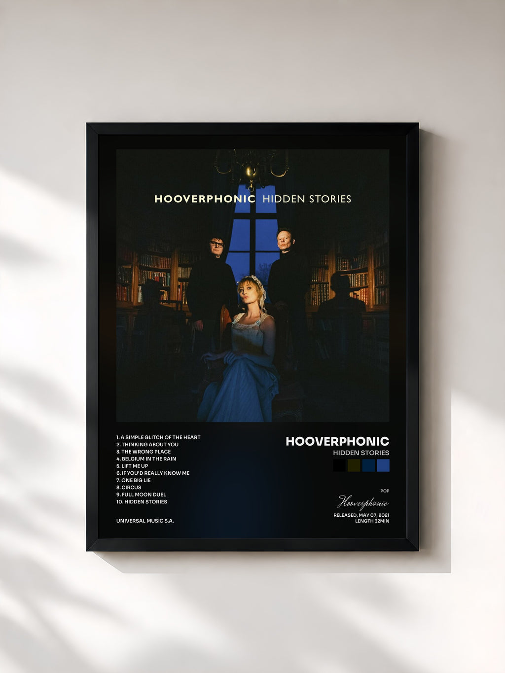 #noir Tableau de l'album Hidden Stories de Hooverphonic, cadre noir, imprimé et encadré en France