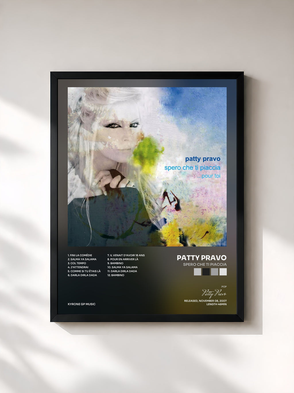 #noir Tableau de l'album Spero che ti piaccia de Patty Pravo, cadre noir, imprimé et encadré en France