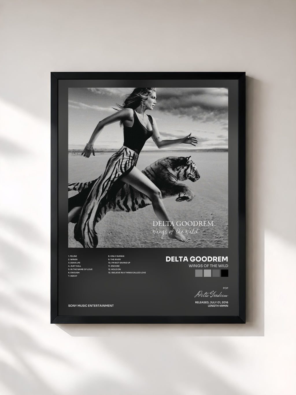 #noir Tableau de l'album Wings of the Wild de Delta Goodrem, cadre noir, imprimé et encadré en France