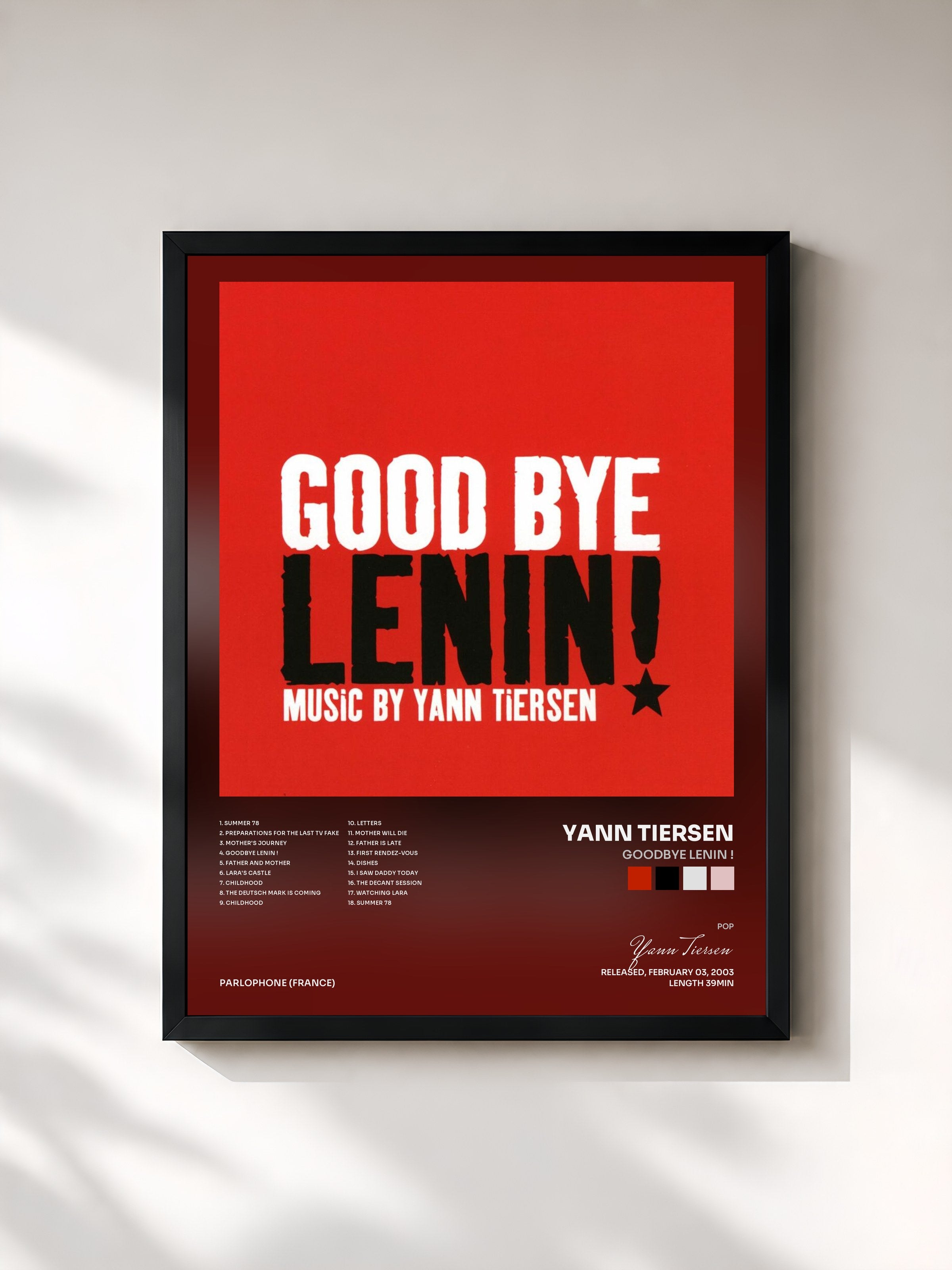 #noir Tableau de l'album Goodbye Lenin ! de Yann Tiersen, cadre noir, imprimé et encadré en France