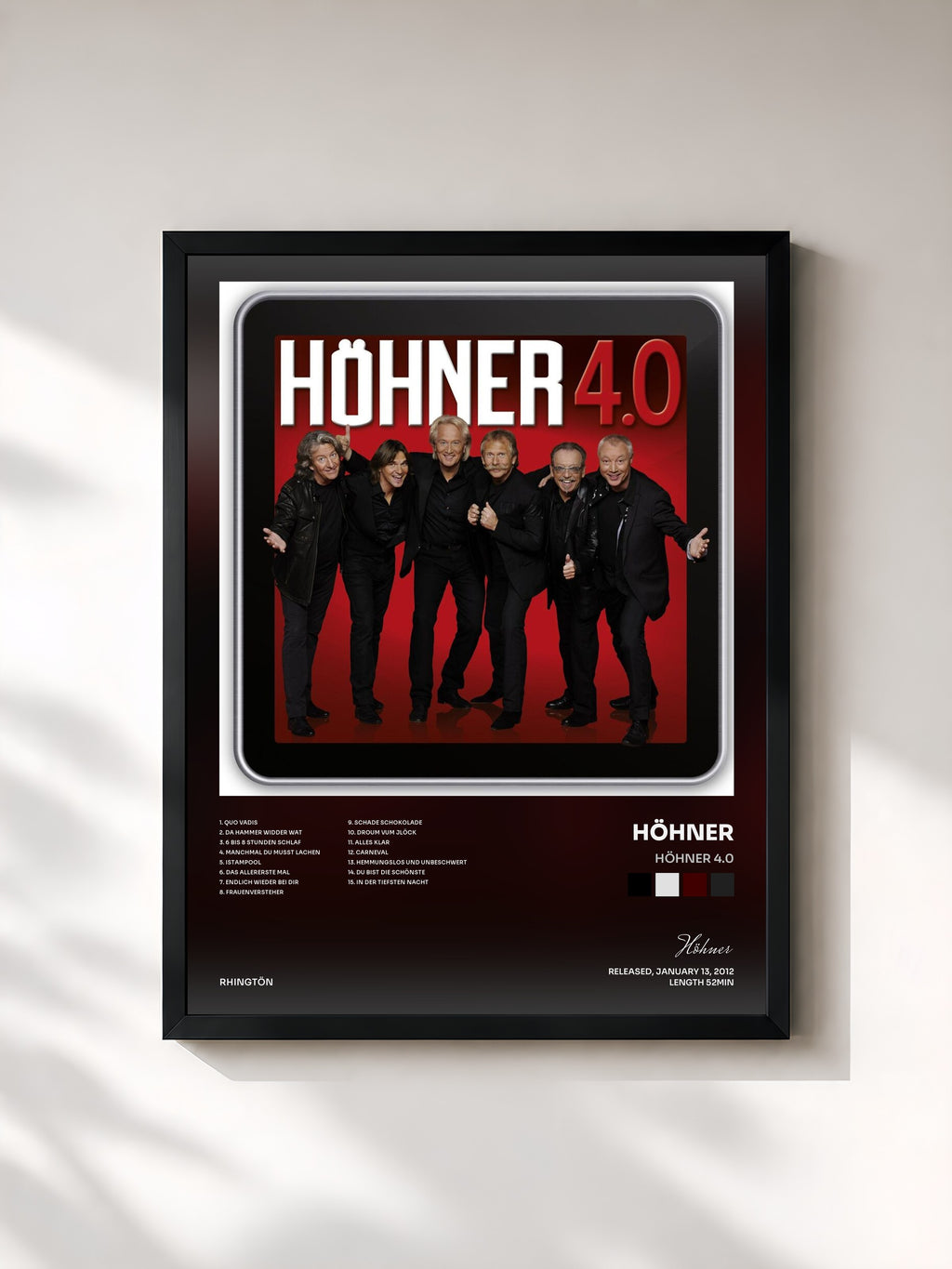 #noir Tableau de l'album Höhner 4.0 de Höhner, cadre noir, imprimé et encadré en France