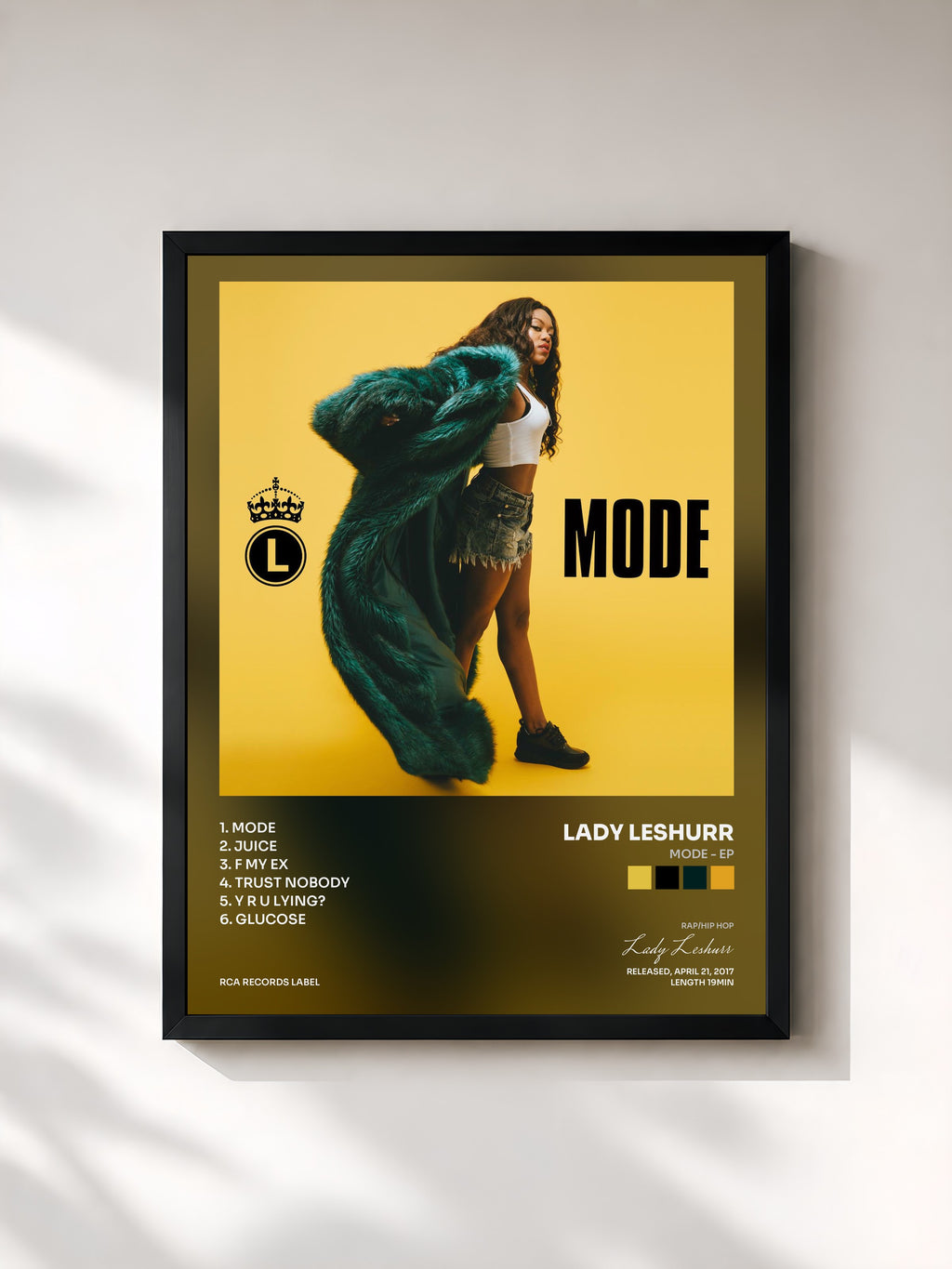 #noir Tableau de l'album Mode - EP de Lady Leshurr, cadre noir, imprimé et encadré en France