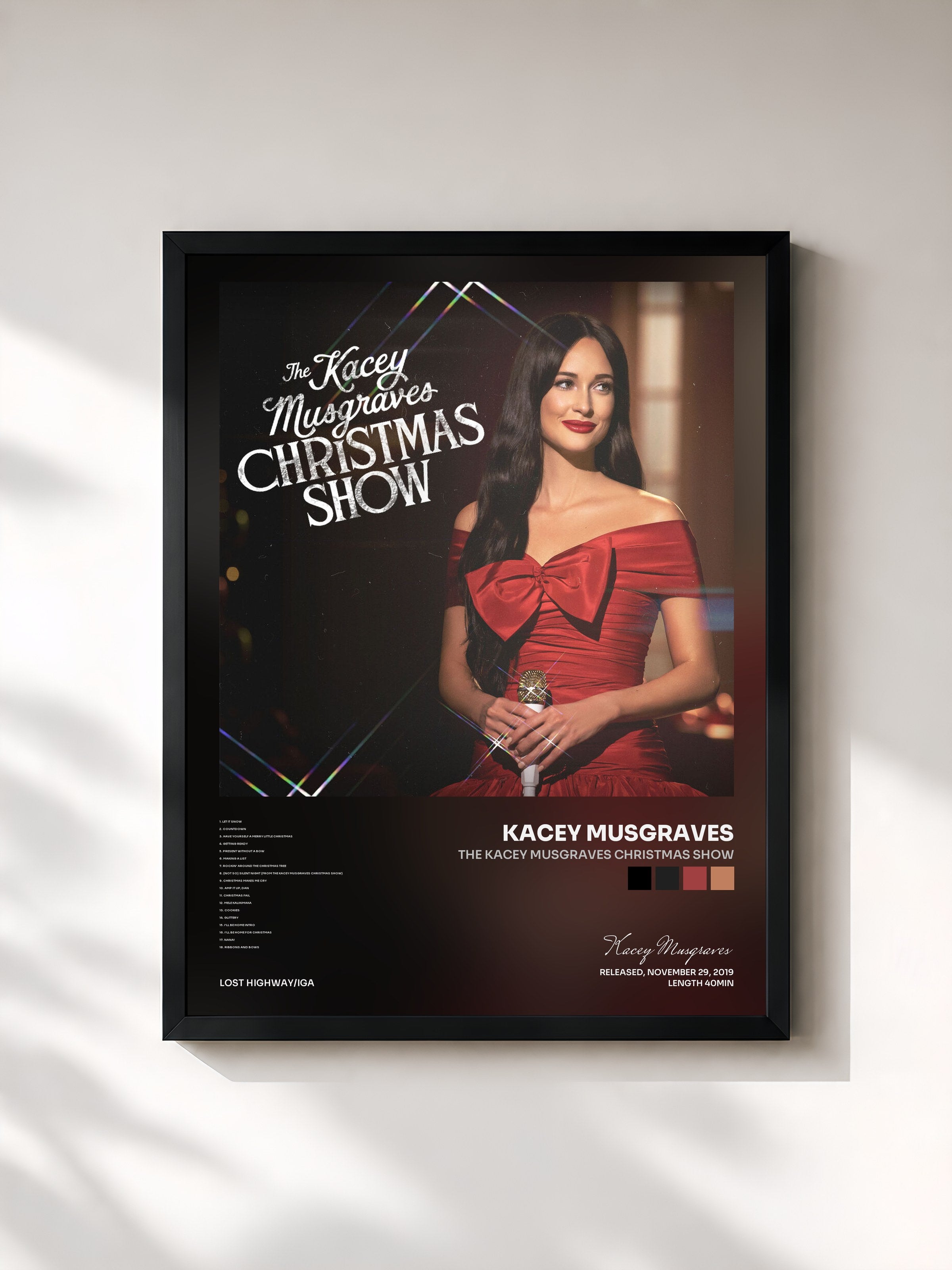 #noir Tableau de l'album The Kacey Musgraves Christmas Show de Kacey Musgraves, cadre noir, imprimé et encadré en France