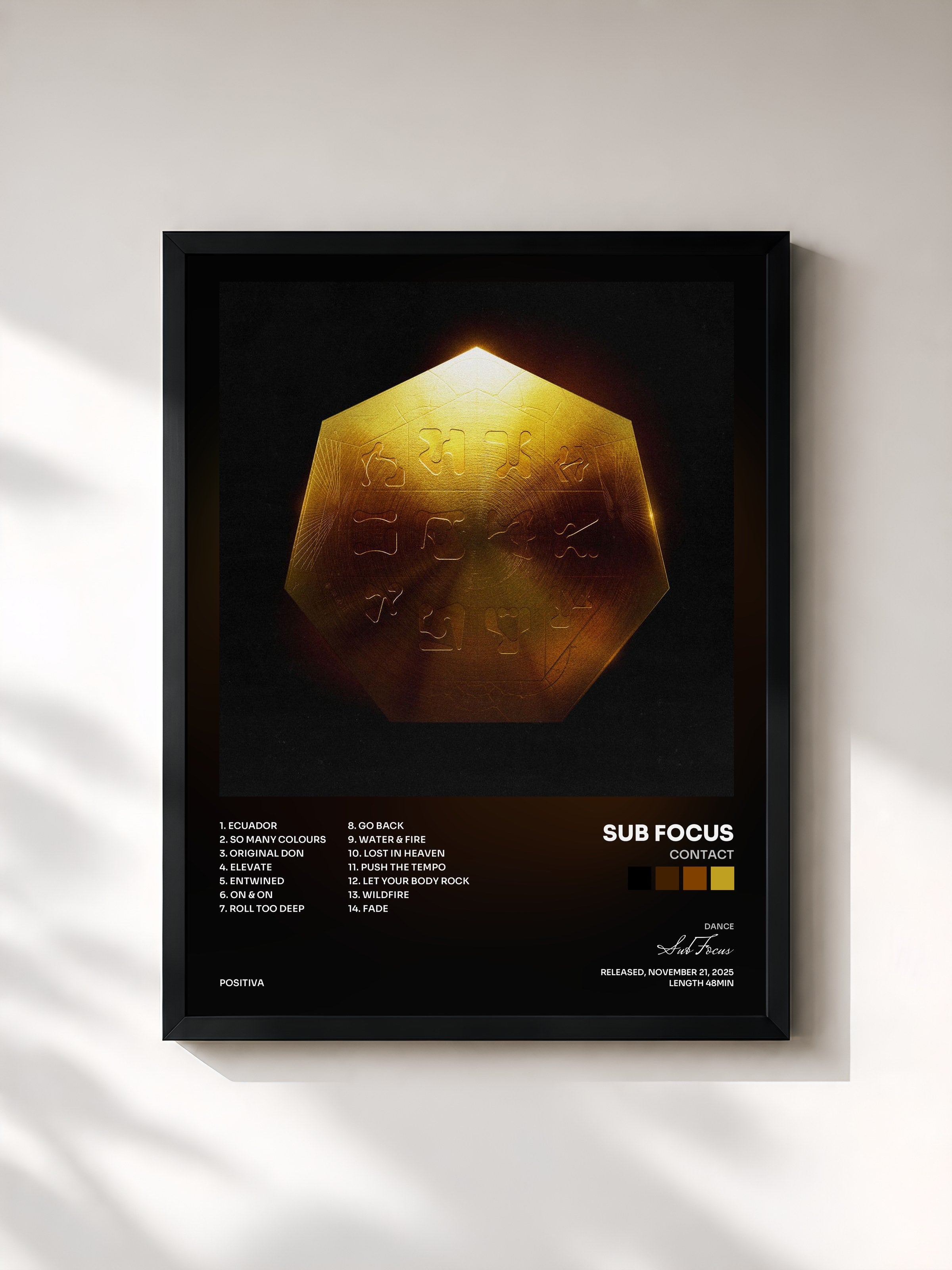 #noir Tableau de l'album Contact de Sub Focus, cadre noir, imprimé et encadré en France