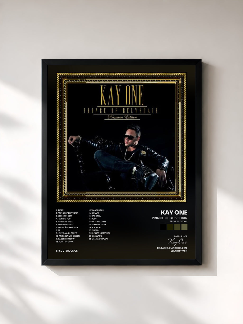 #noir Tableau de l'album Prince of Belvedair (Premium Edition) de Kay One, cadre noir, imprimé et encadré en France