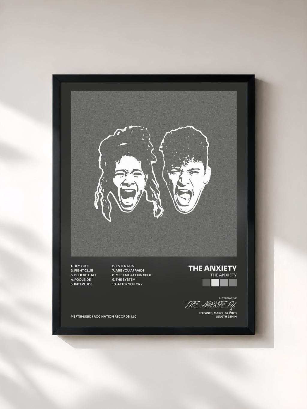 #noir Tableau de l'album THE ANXIETY de THE ANXIETY, cadre noir, imprimé et encadré en France