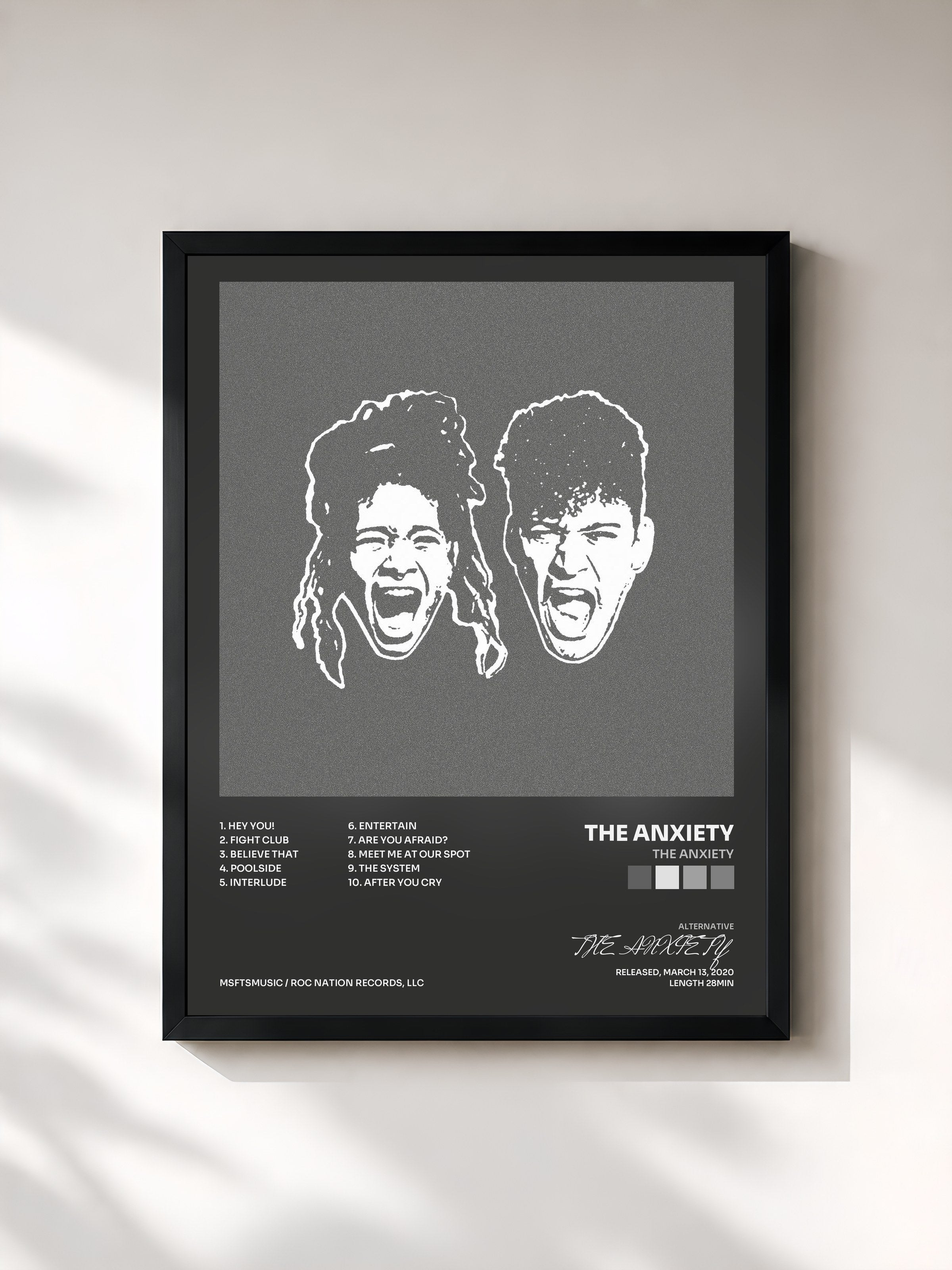 #noir Tableau de l'album THE ANXIETY de THE ANXIETY, cadre noir, imprimé et encadré en France