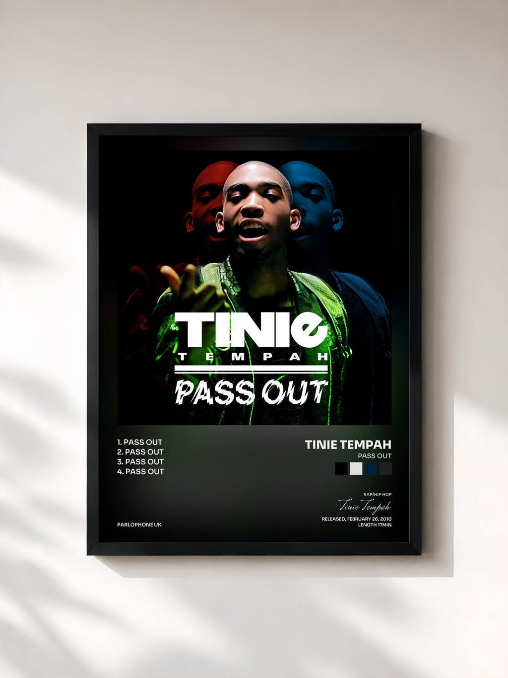 #noir Tableau de l'album Pass Out de Tinie Tempah, cadre noir, imprimé et encadré en France
