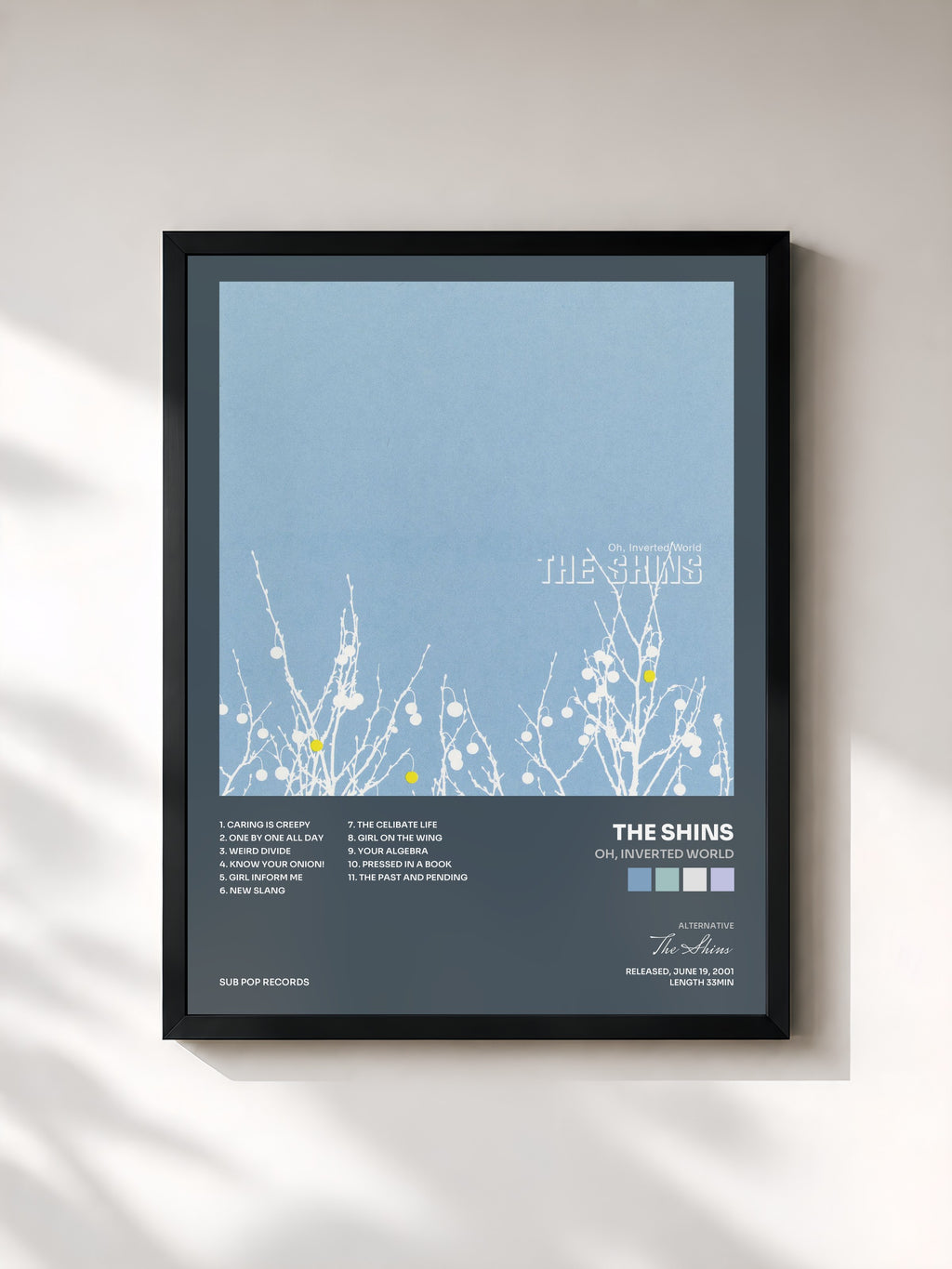 #noir Tableau de l'album Oh, Inverted World de The Shins, cadre noir, imprimé et encadré en France