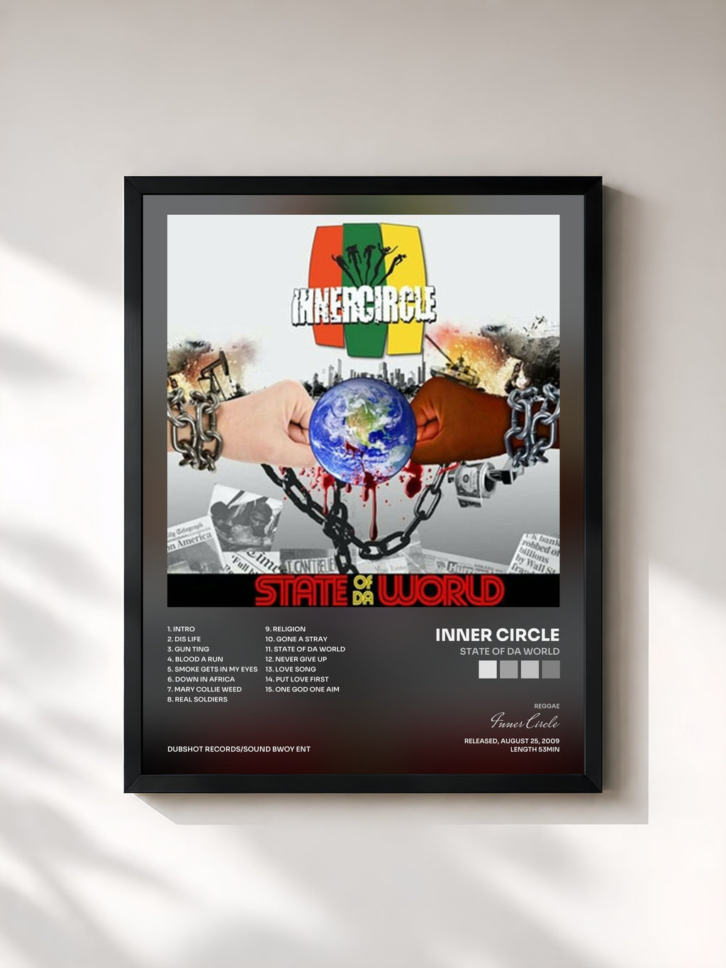 #noir Tableau de l'album State of Da World de Inner Circle, cadre noir, imprimé et encadré en France