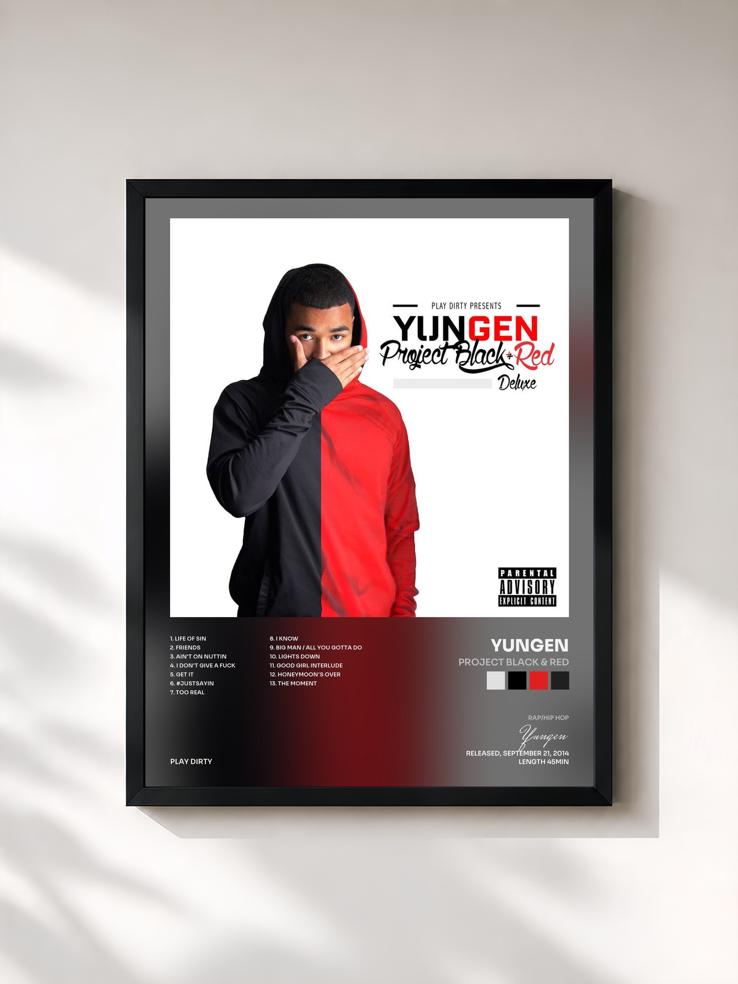 #noir Tableau de l'album Project Black & Red de Yungen, cadre noir, imprimé et encadré en France