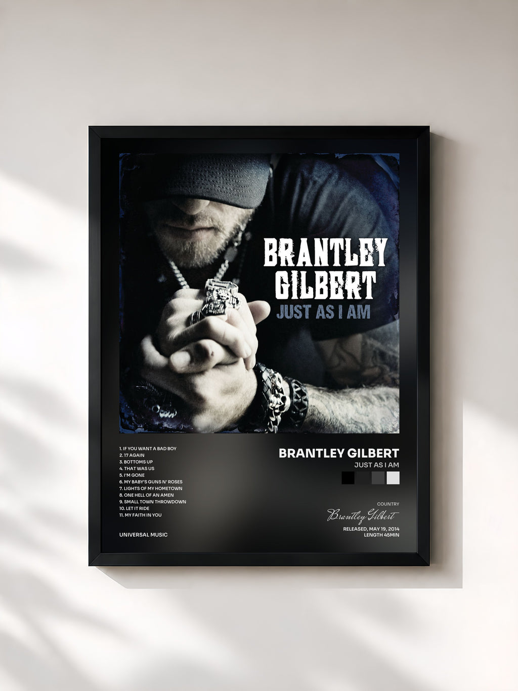 #noir Tableau de l'album Just As I Am de Brantley Gilbert, cadre noir, imprimé et encadré en France