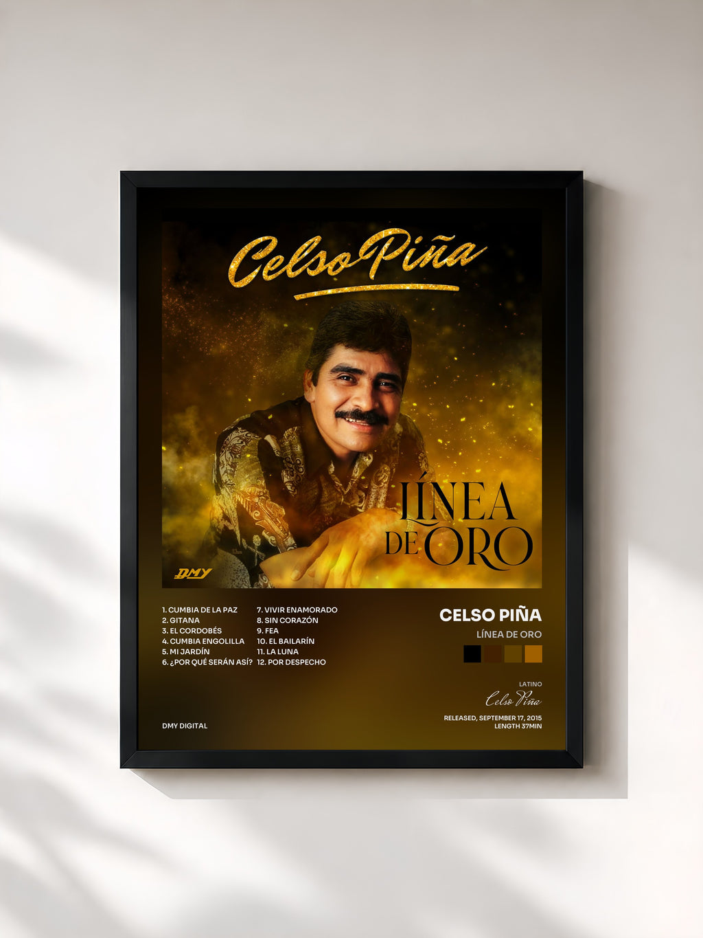 #noir Tableau de l'album Línea De Oro de Celso Piña, cadre noir, imprimé et encadré en France