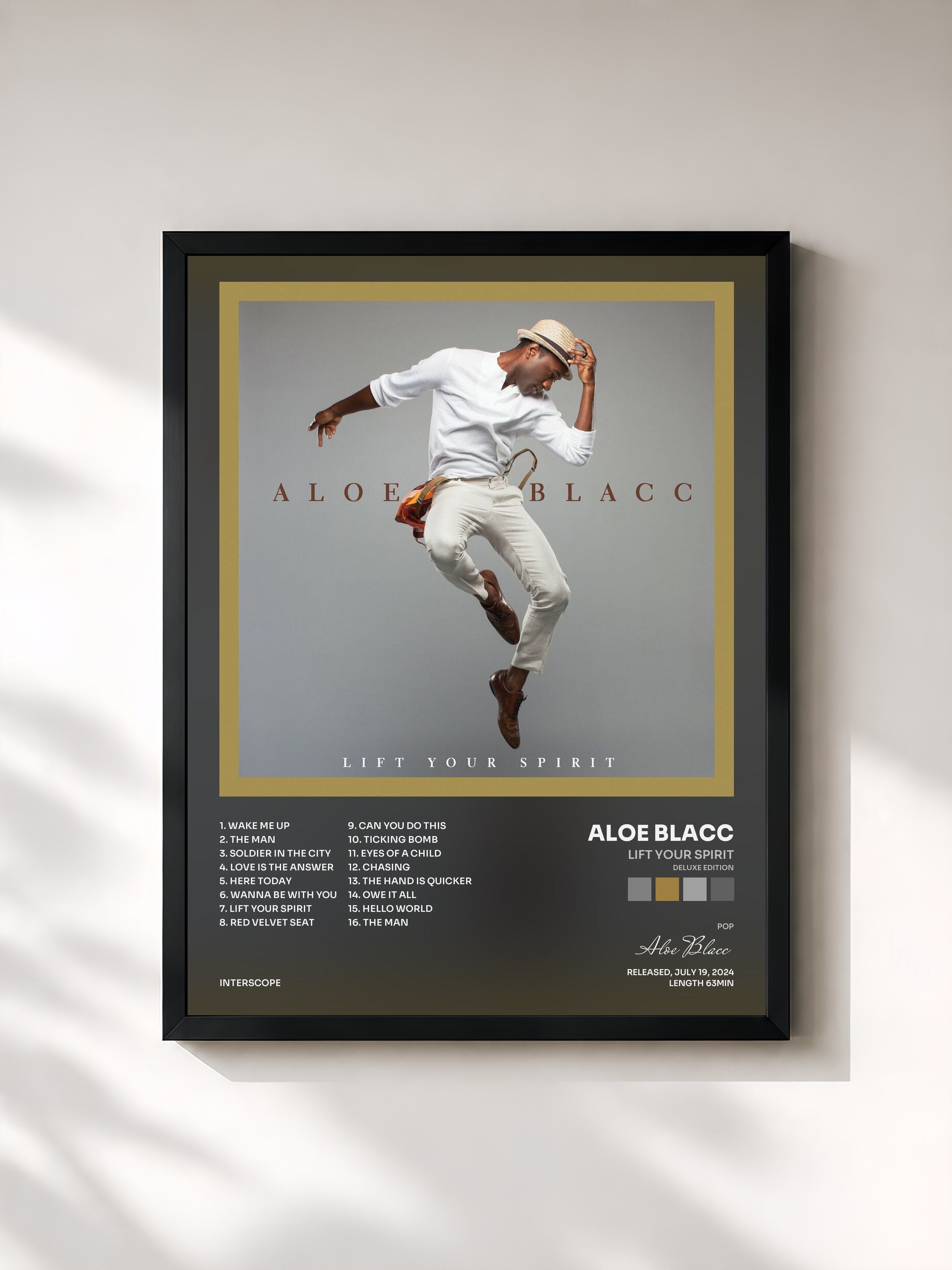 #noir Tableau de l'album Lift Your Spirit (Deluxe Edition) de Aloe Blacc, cadre noir, imprimé et encadré en France
