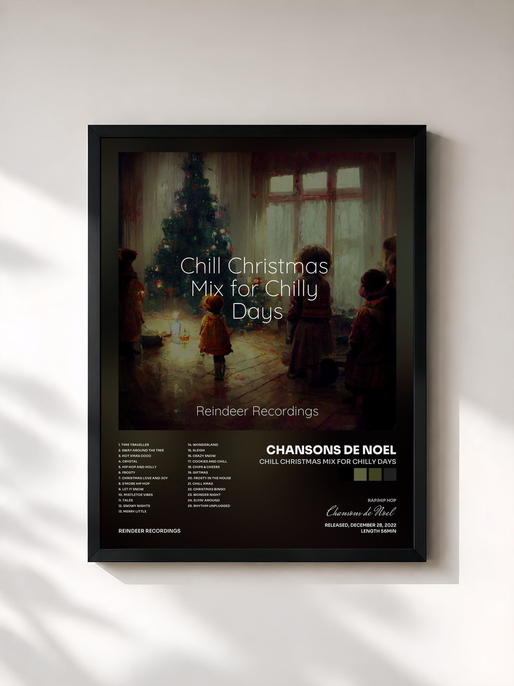 #noir Tableau de l'album Chill Christmas Mix for Chilly Days de Chansons de Noel, cadre noir, imprimé et encadré en France
