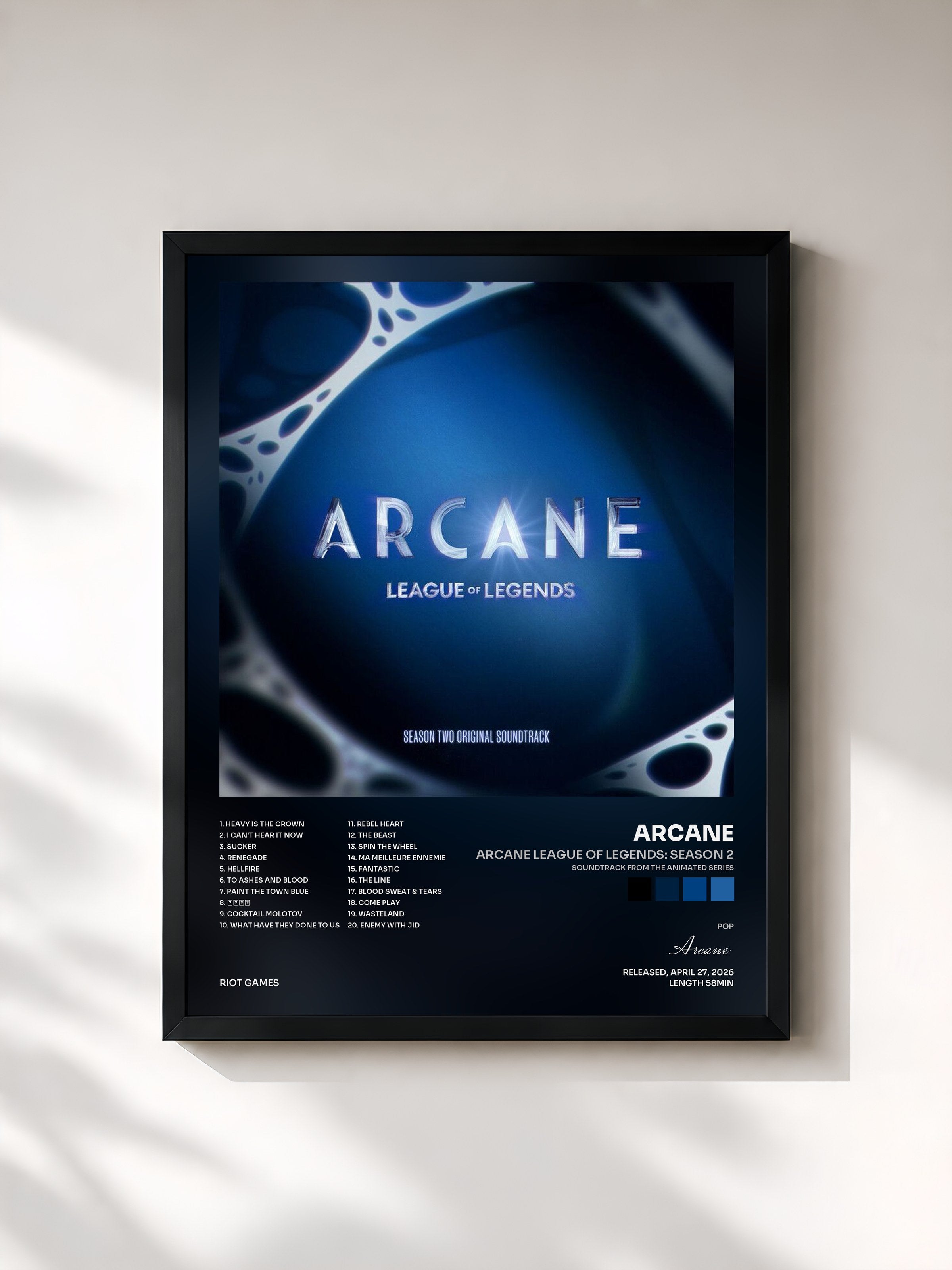 #noir Tableau de l'album Arcane League of Legends: Season 2 (Soundtrack from the Animated Series) de Arcane, cadre noir, imprimé et encadré en France