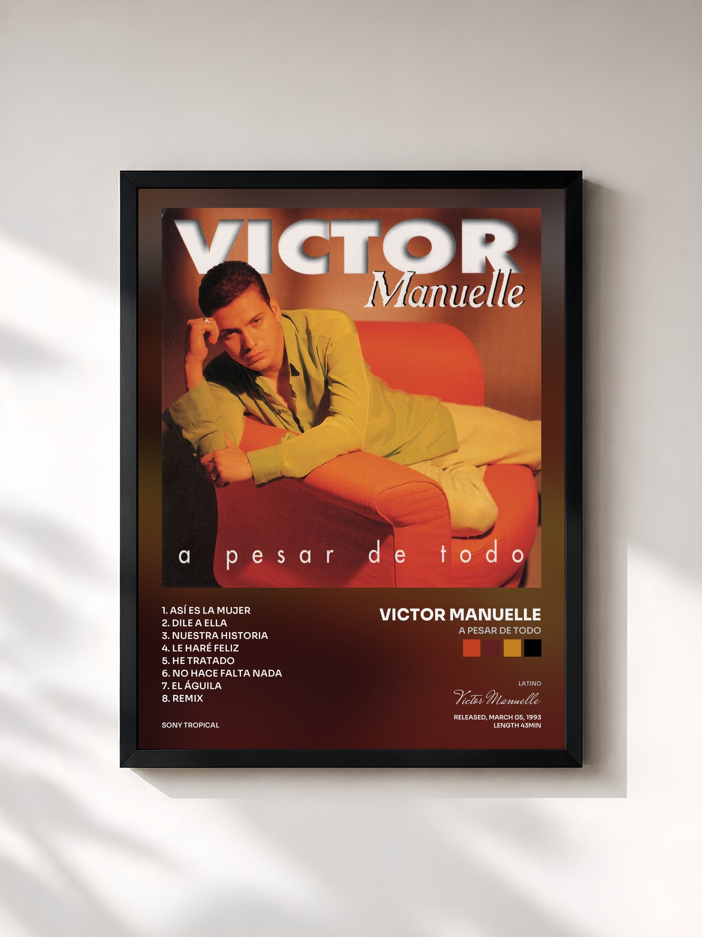 #noir Tableau de l'album A Pesar De Todo de Victor Manuelle, cadre noir, imprimé et encadré en France