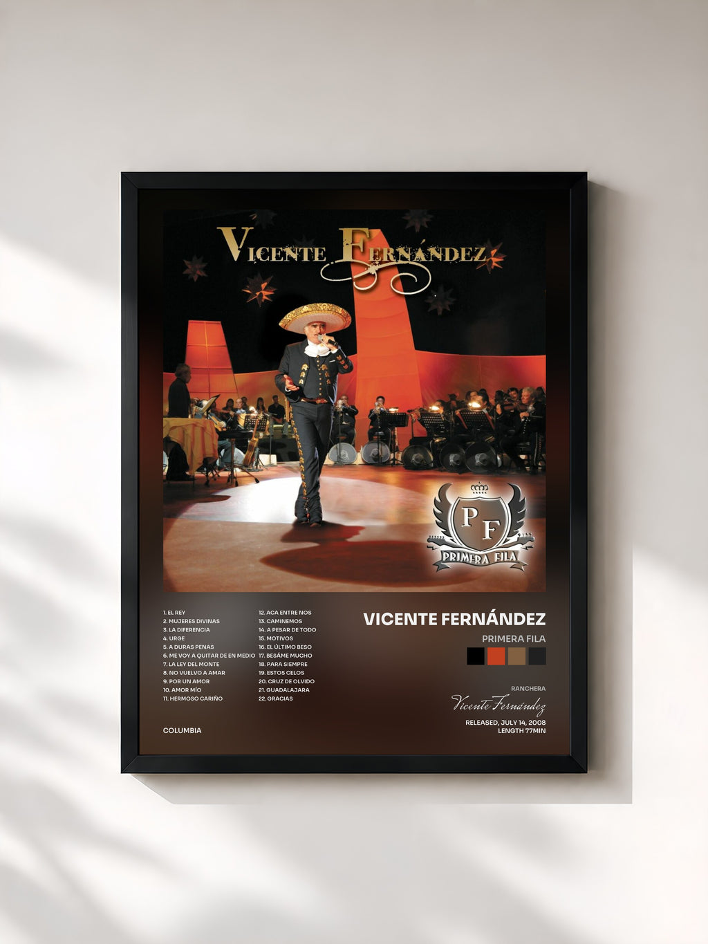 #noir Tableau de l'album Primera Fila de Vicente Fernández, cadre noir, imprimé et encadré en France