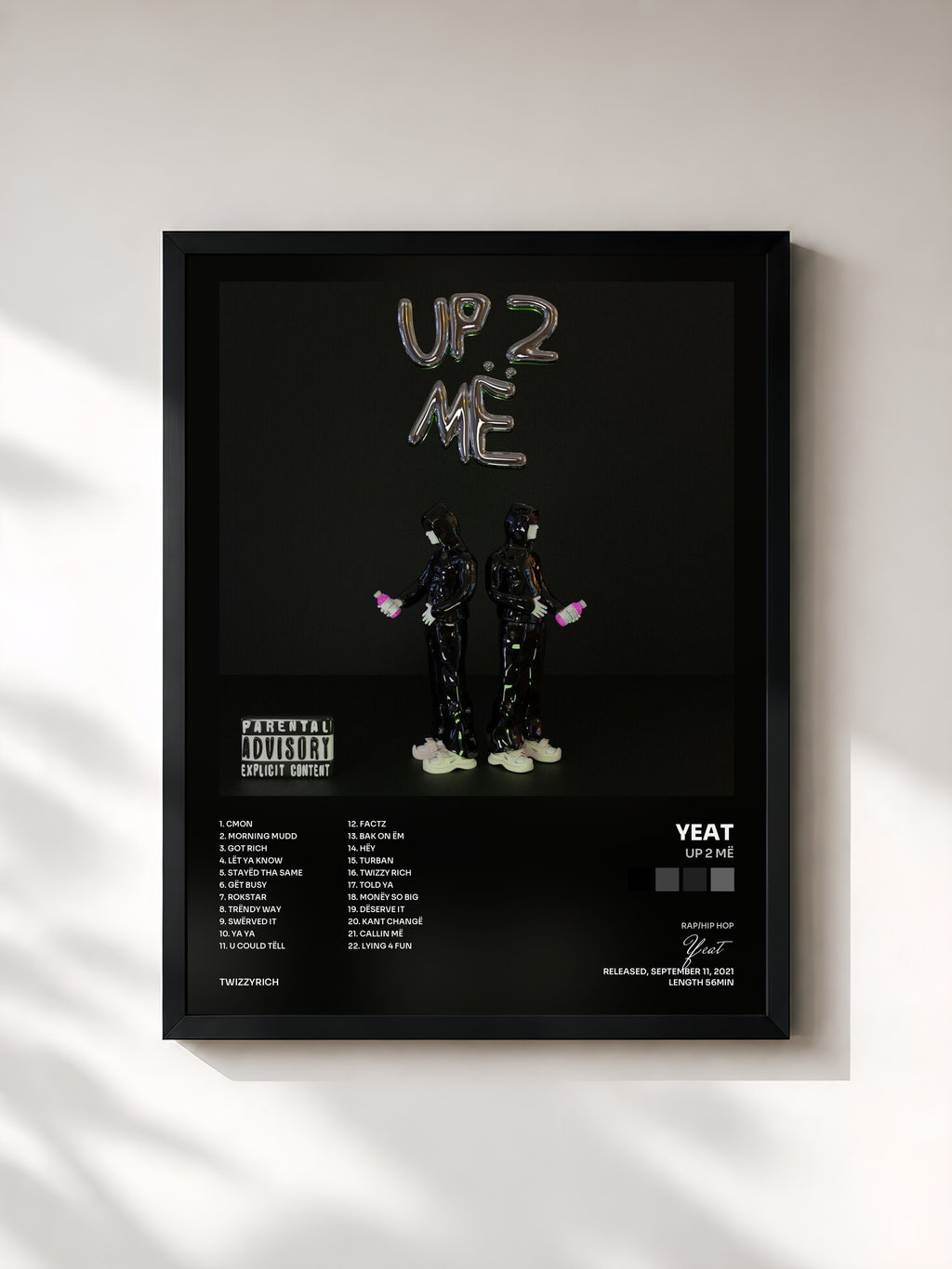 #noir Tableau de l'album Up 2 Më de Yeat, cadre noir, imprimé et encadré en France