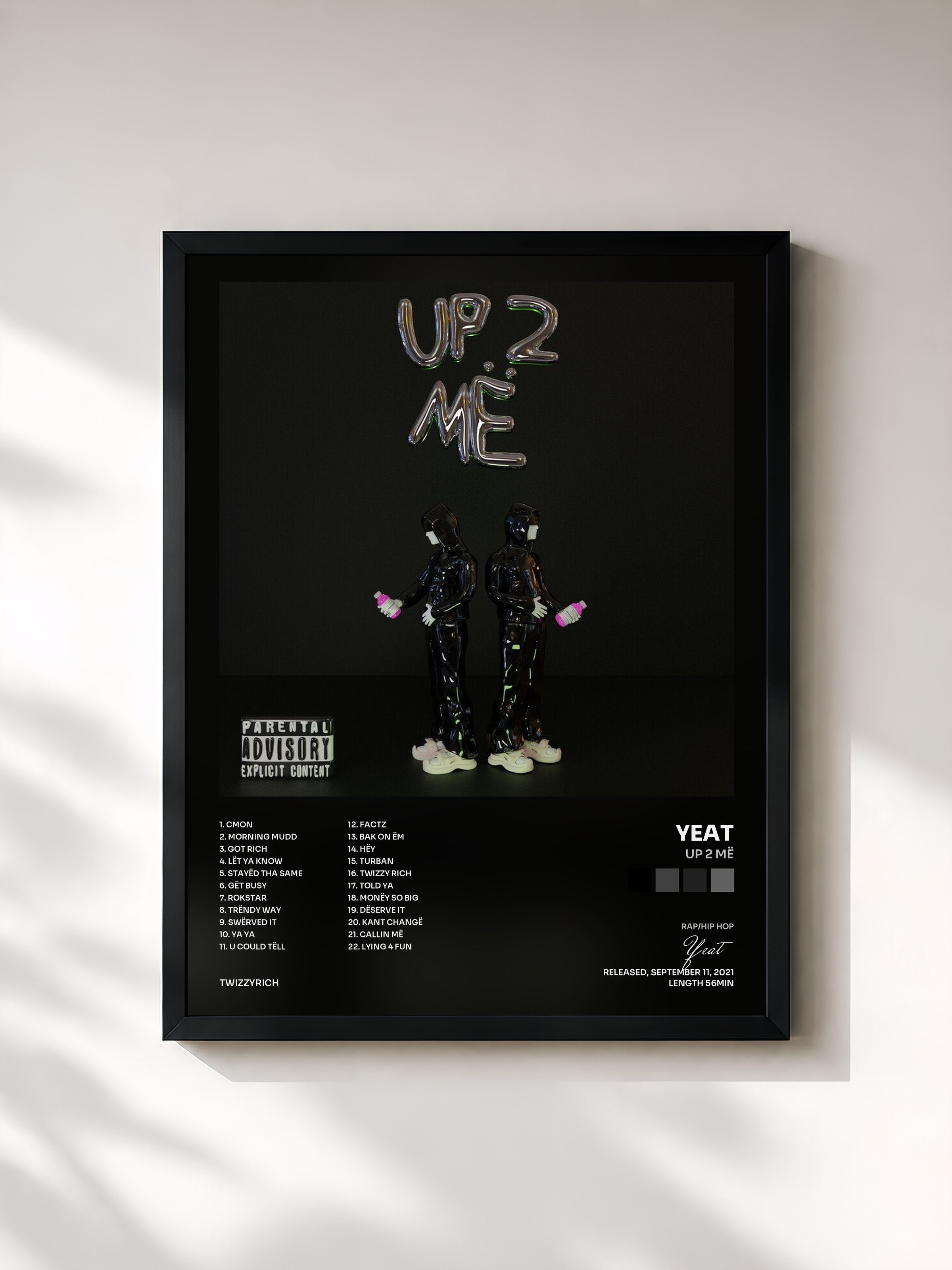 #noir Tableau de l'album Up 2 Më de Yeat, cadre noir, imprimé et encadré en France