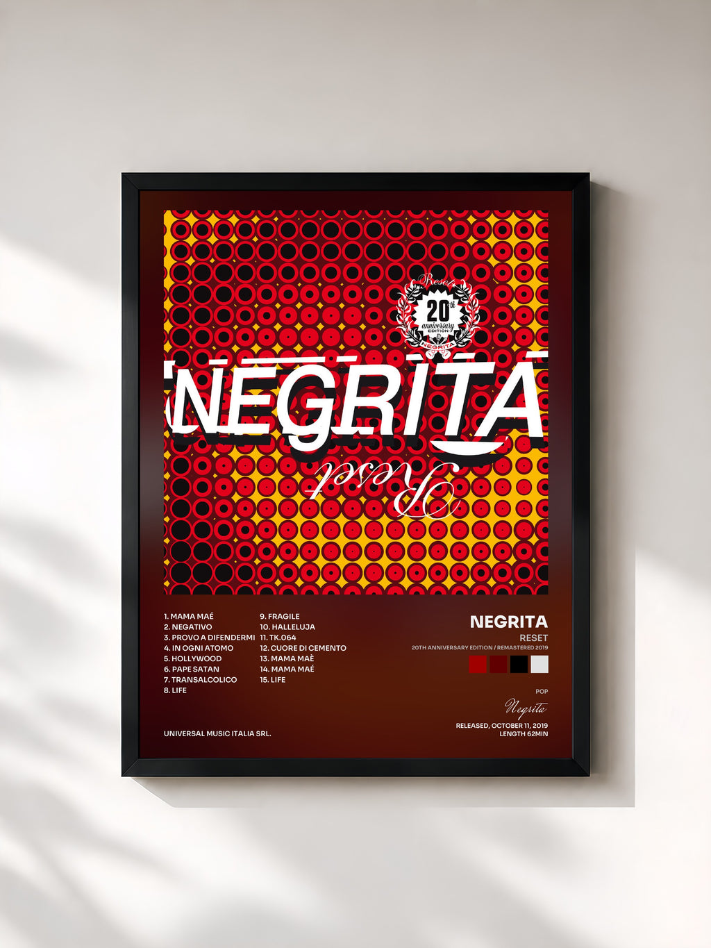 #noir Tableau de l'album Reset (20th Anniversary Edition / Remastered 2019) de Negrita, cadre noir, imprimé et encadré en France