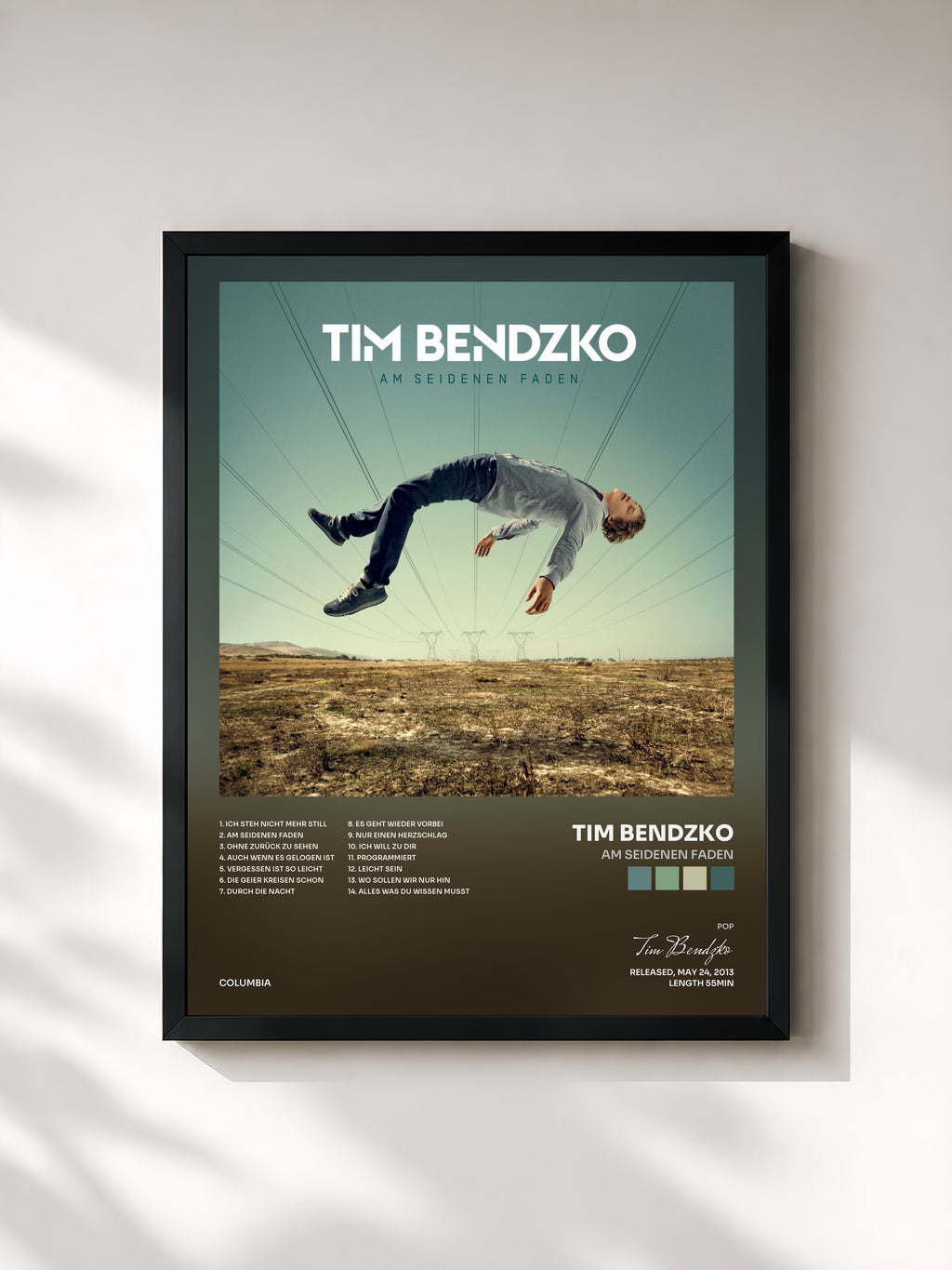 #noir Tableau de l'album Am seidenen Faden de Tim Bendzko, cadre noir, imprimé et encadré en France