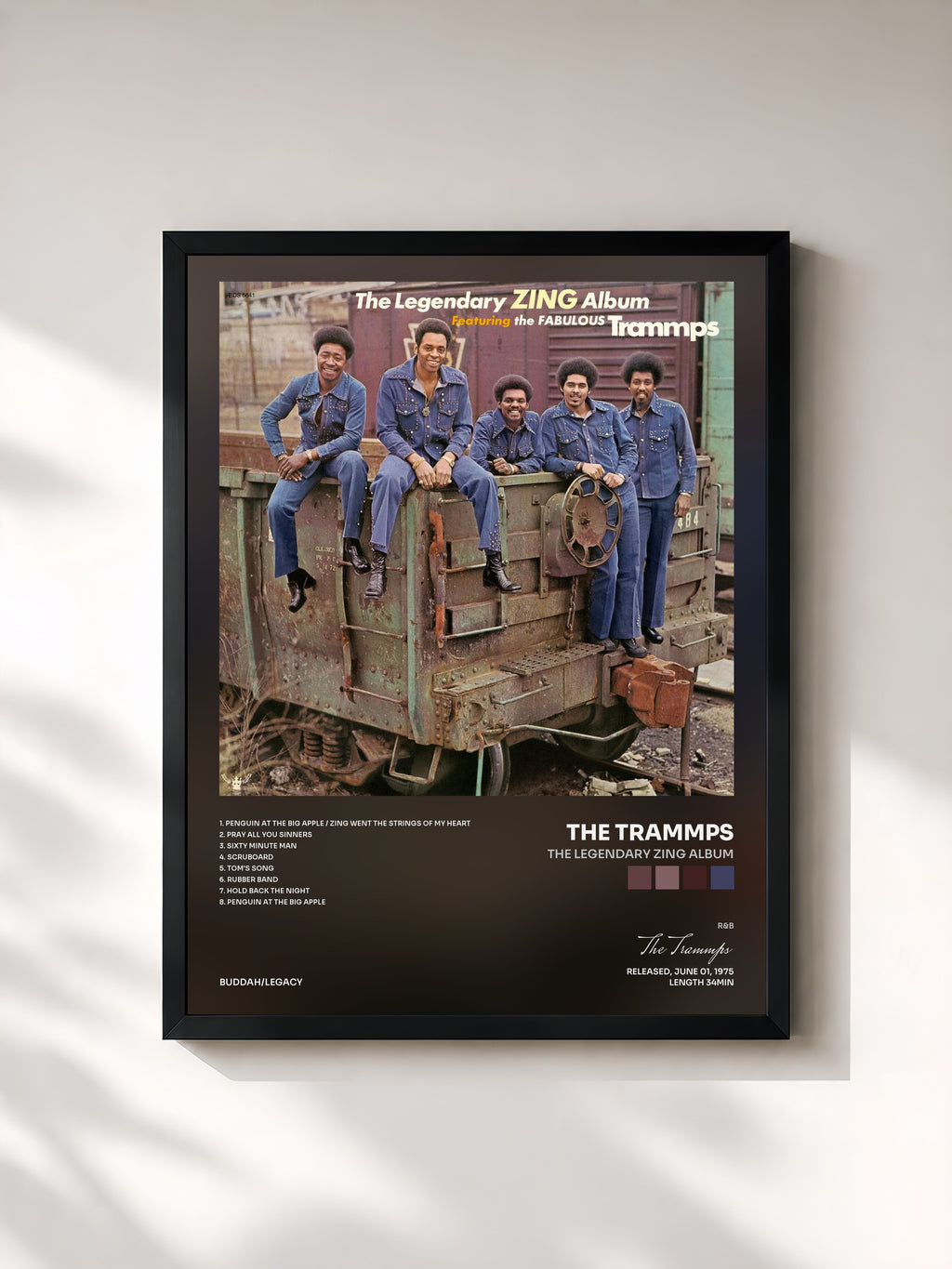 #noir Tableau de l'album The Legendary Zing Album de The Trammps, cadre noir, imprimé et encadré en France