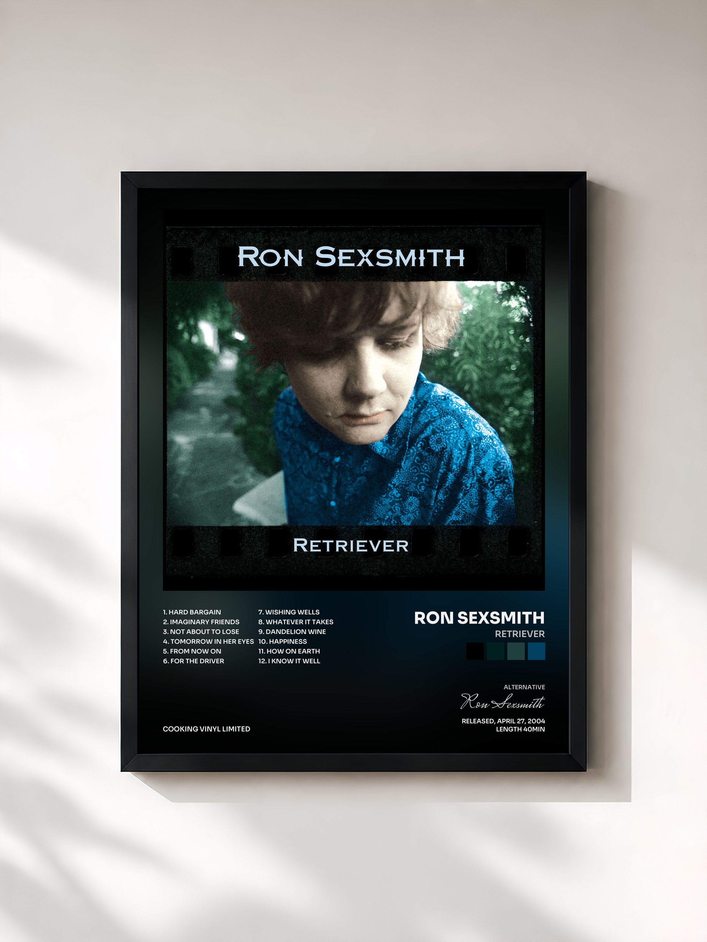 #noir Tableau de l'album Retriever de Ron Sexsmith, cadre noir, imprimé et encadré en France