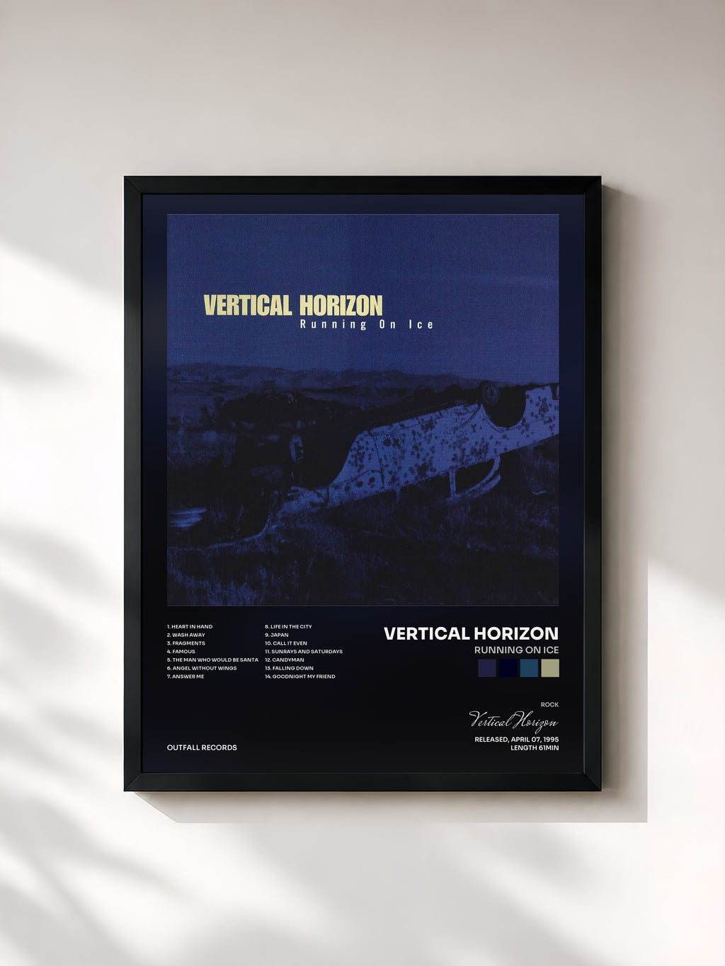 #noir Tableau de l'album Running on Ice de Vertical Horizon, cadre noir, imprimé et encadré en France
