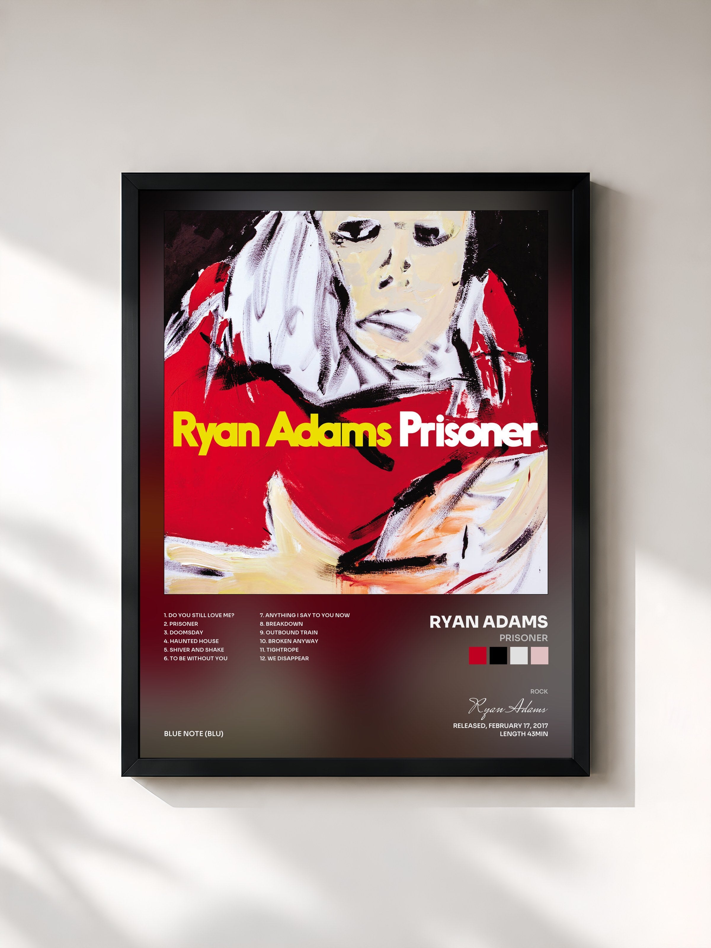 #noir Tableau de l'album Prisoner de Ryan Adams, cadre noir, imprimé et encadré en France