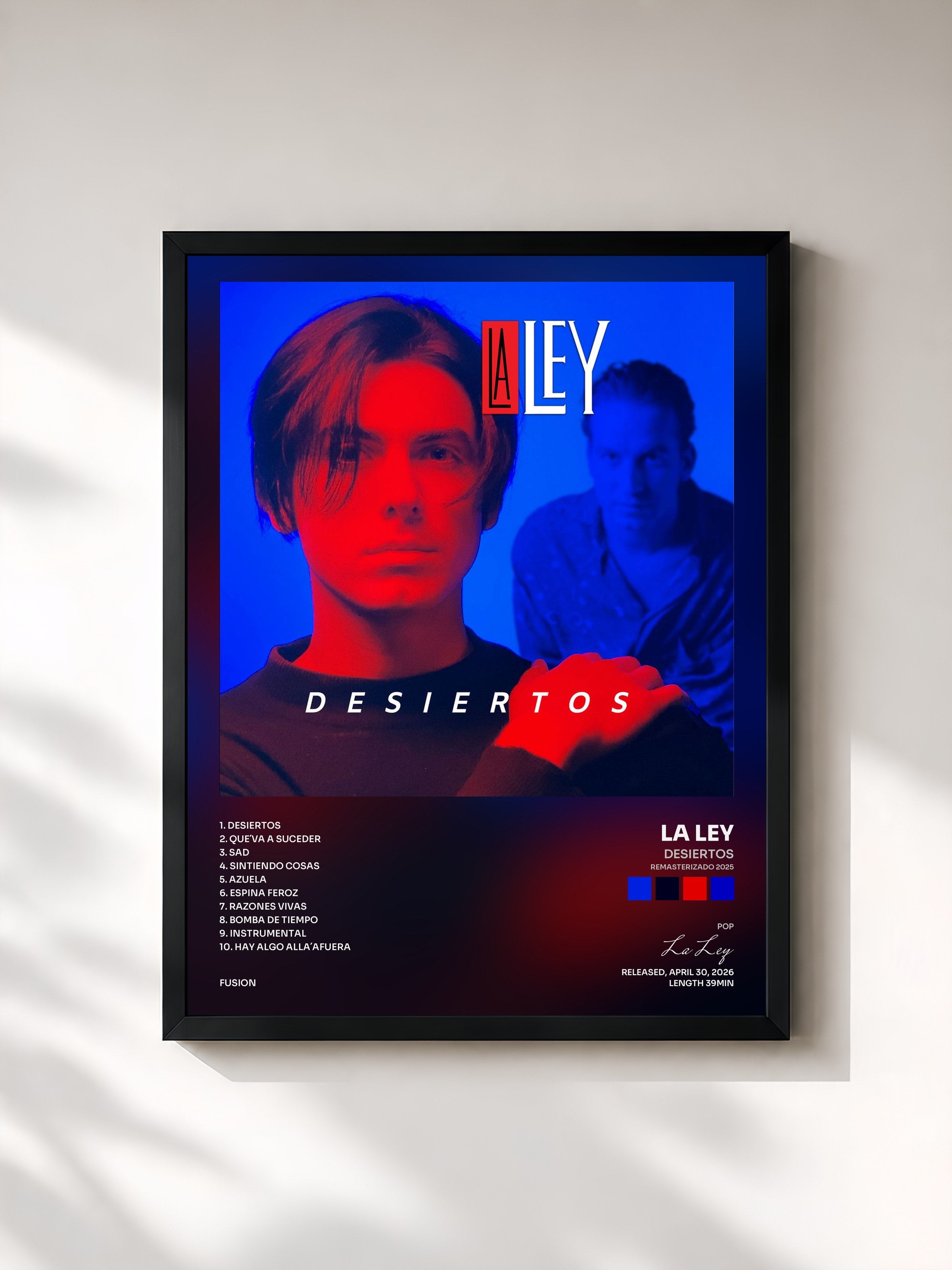 #noir Tableau de l'album Desiertos (Remasterizado 2025) de La Ley, cadre noir, imprimé et encadré en France