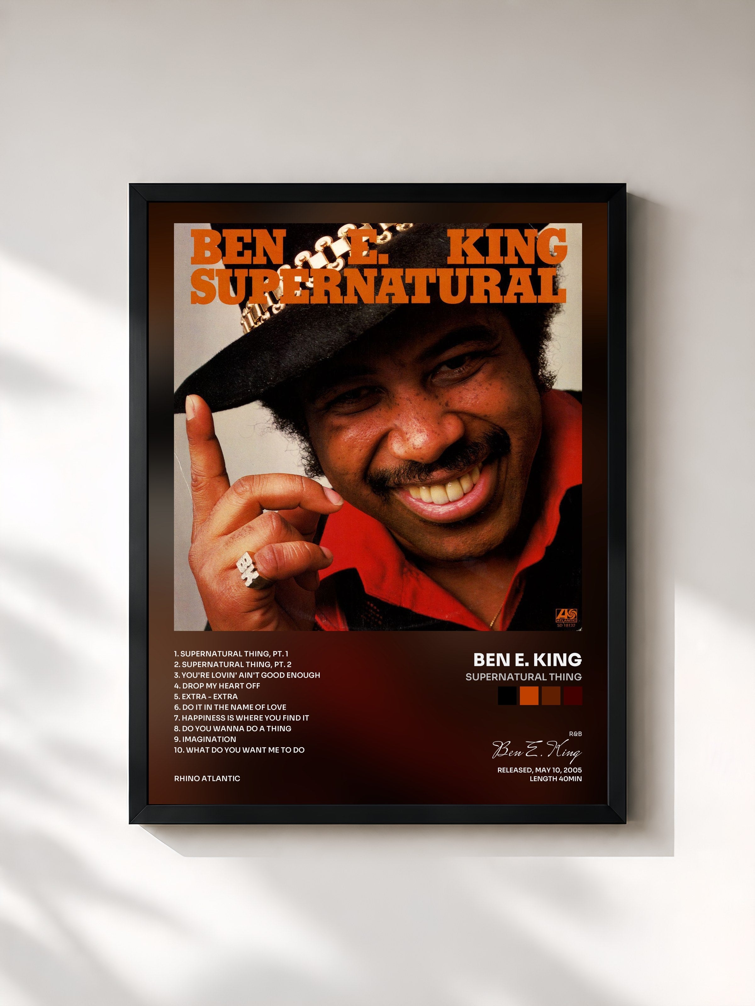 #noir Tableau de l'album Supernatural Thing de Ben E. King, cadre noir, imprimé et encadré en France