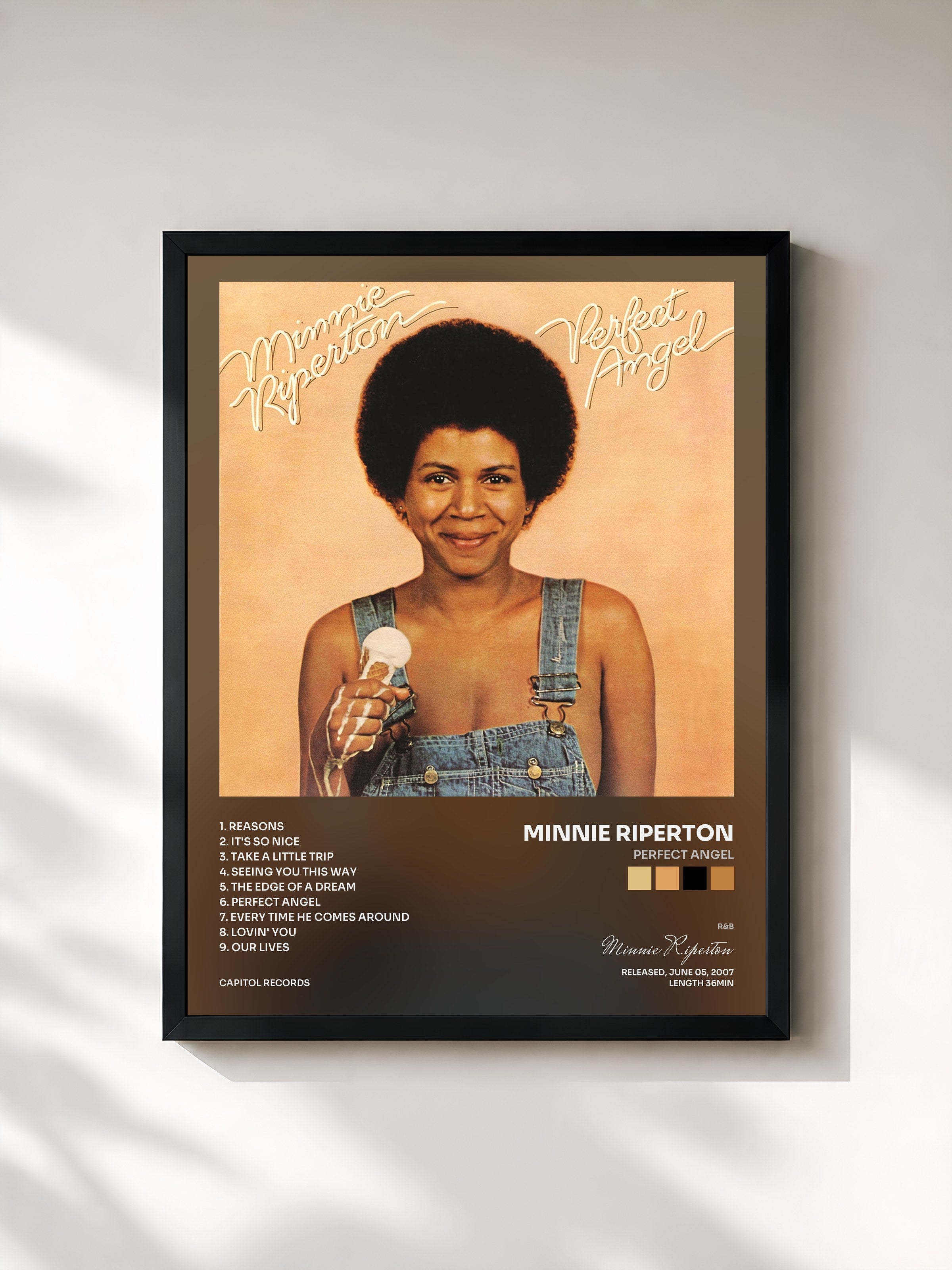 #noir Tableau de l'album Perfect Angel de Minnie Riperton, cadre noir, imprimé et encadré en France