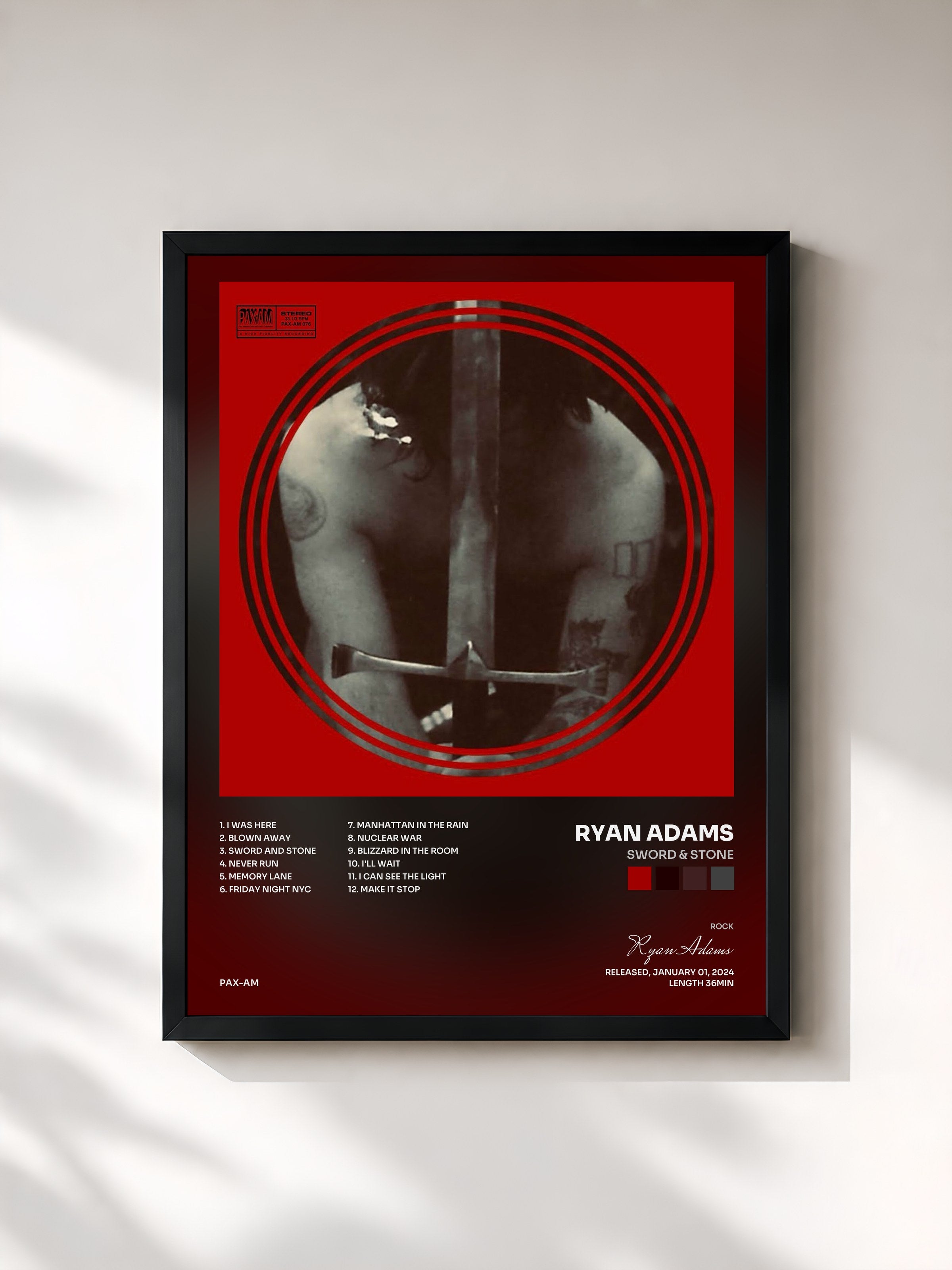 #noir Tableau de l'album Sword & Stone de Ryan Adams, cadre noir, imprimé et encadré en France