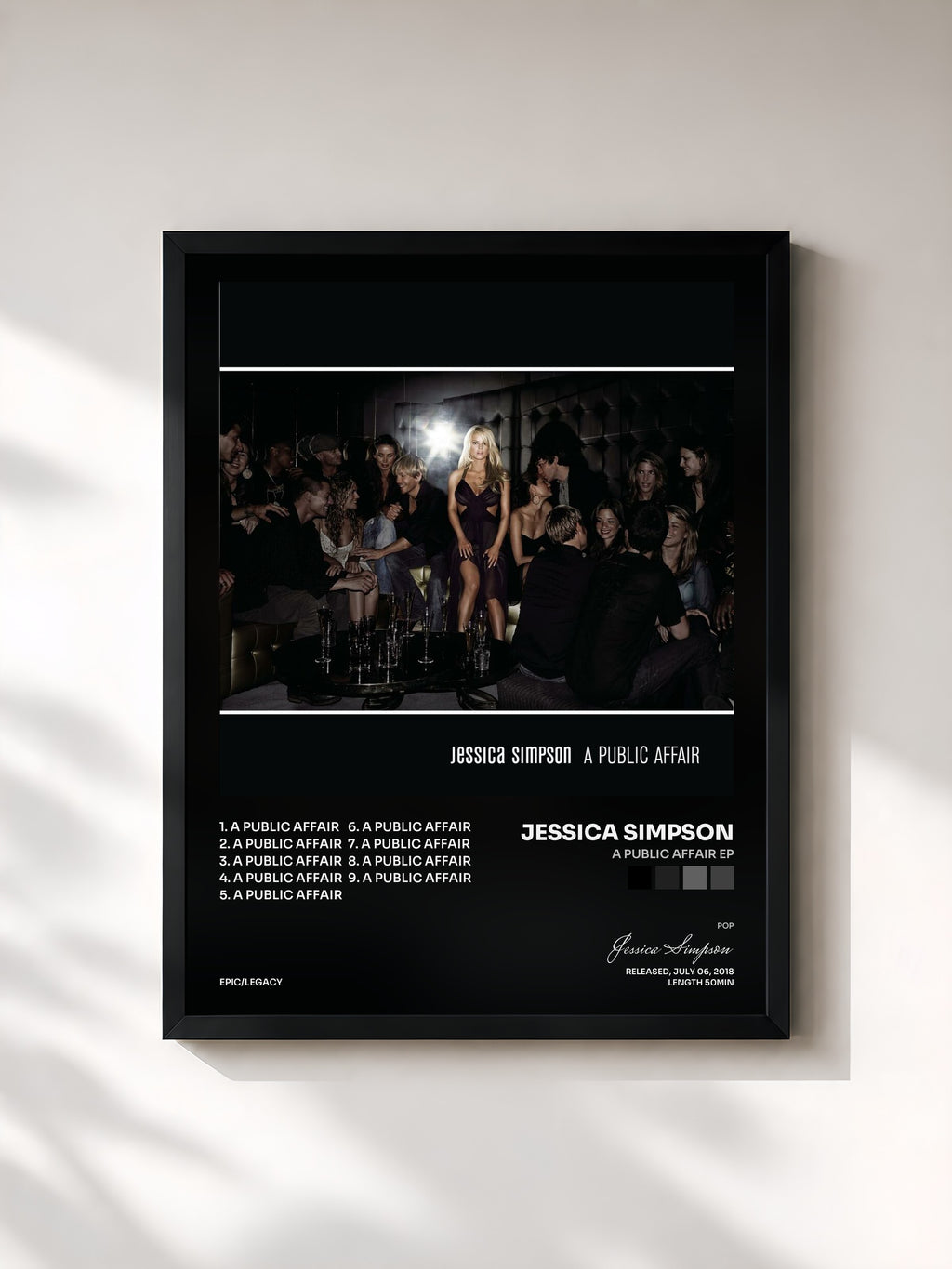 #noir Tableau de l'album A Public Affair EP de Jessica Simpson, cadre noir, imprimé et encadré en France