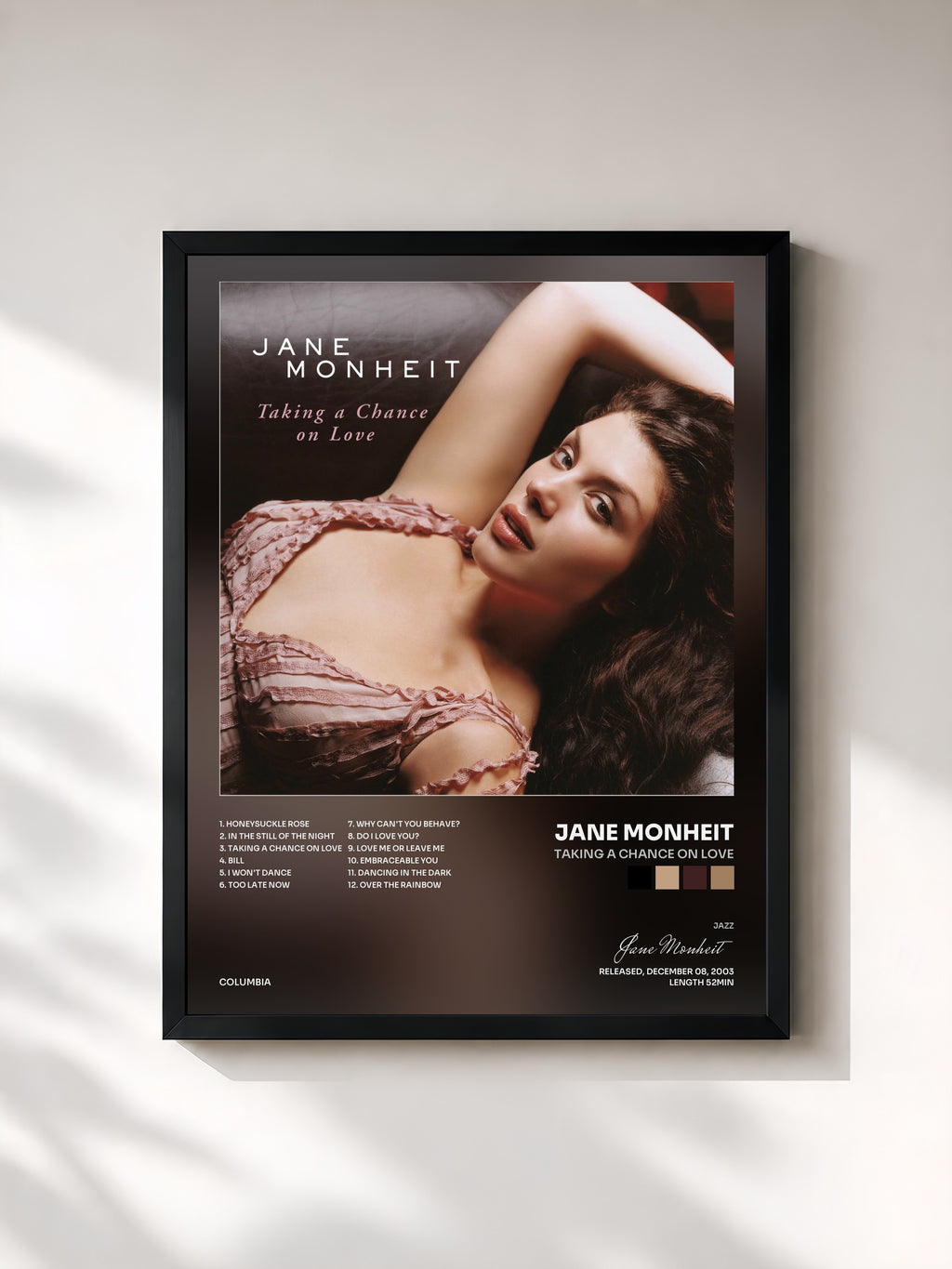 #noir Tableau de l'album Taking A Chance On Love de Jane Monheit, cadre noir, imprimé et encadré en France