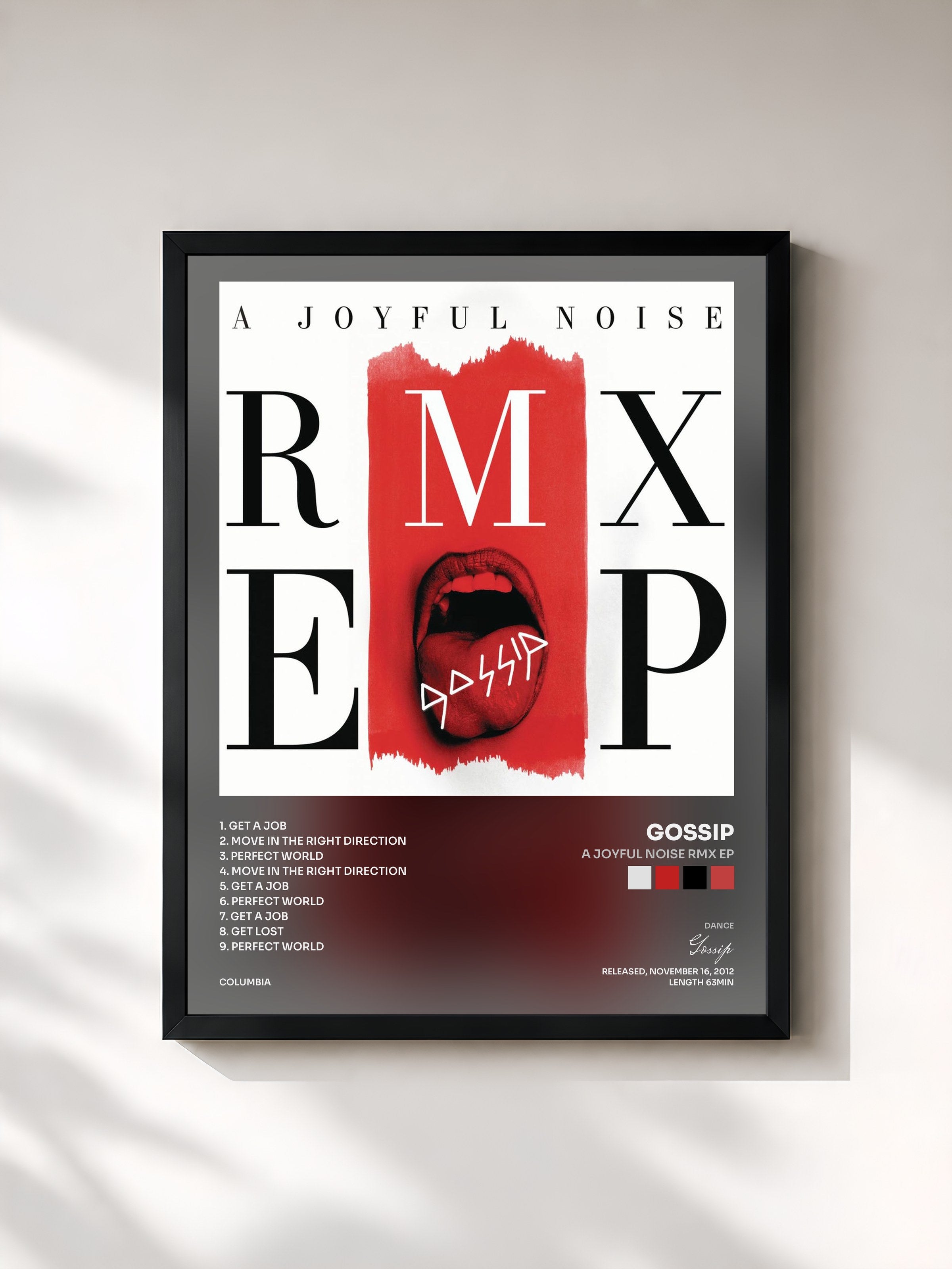 #noir Tableau de l'album A Joyful Noise RMX EP de Gossip, cadre noir, imprimé et encadré en France