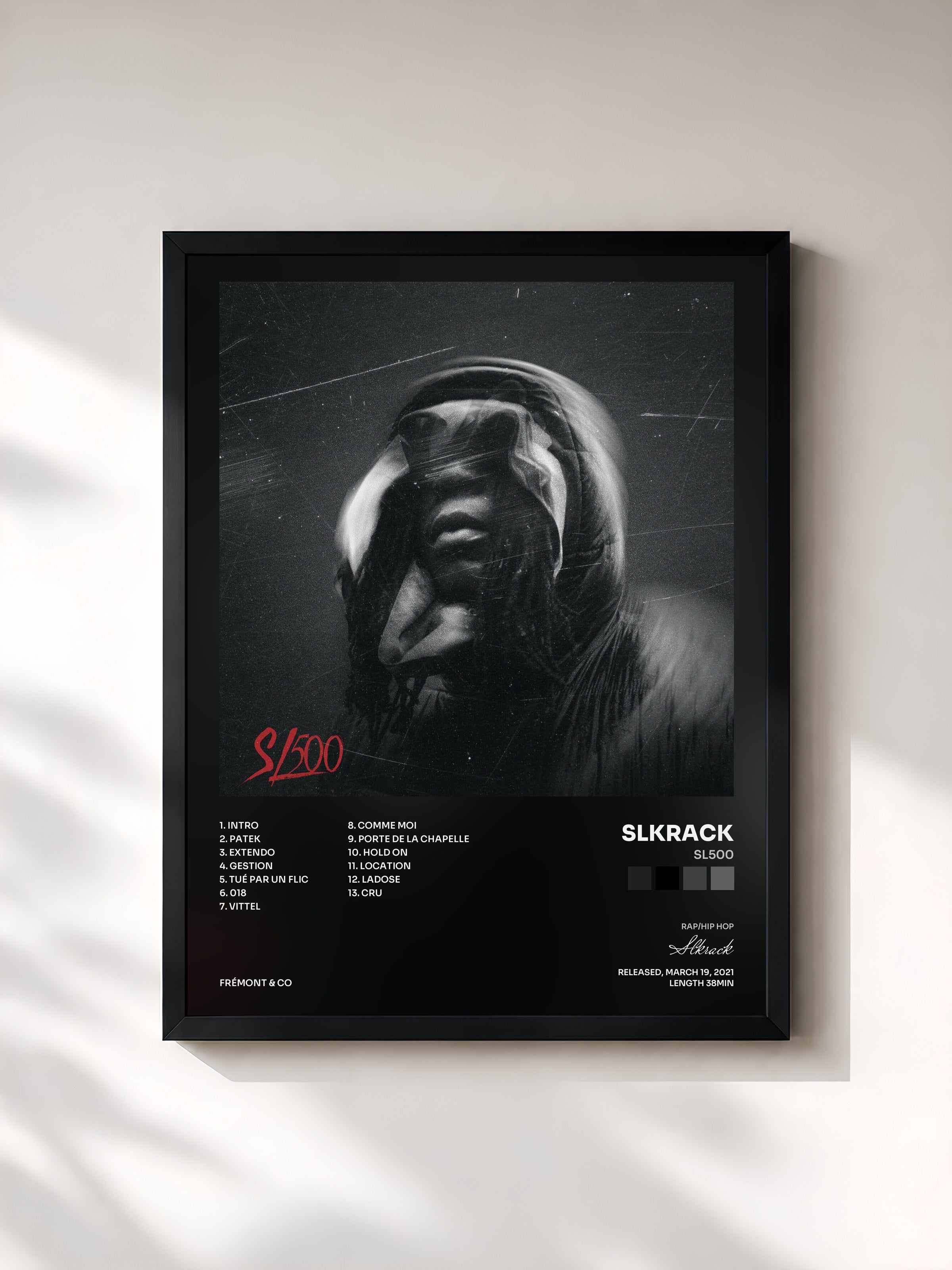 #noir Tableau de l'album SL500 de Slkrack, cadre noir, imprimé et encadré en France